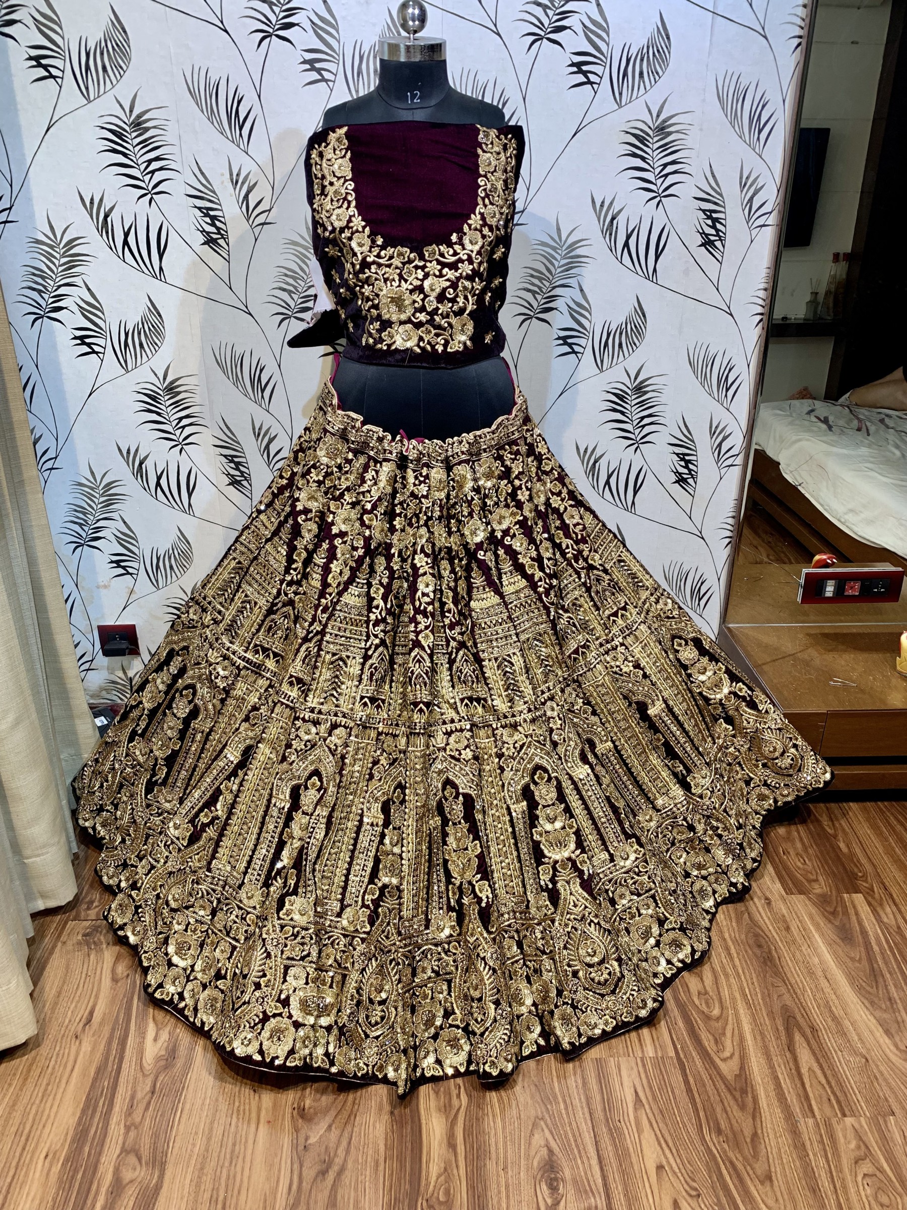 Pure Micro Velvet Bridal Wear Lehenga In Mroon Color With