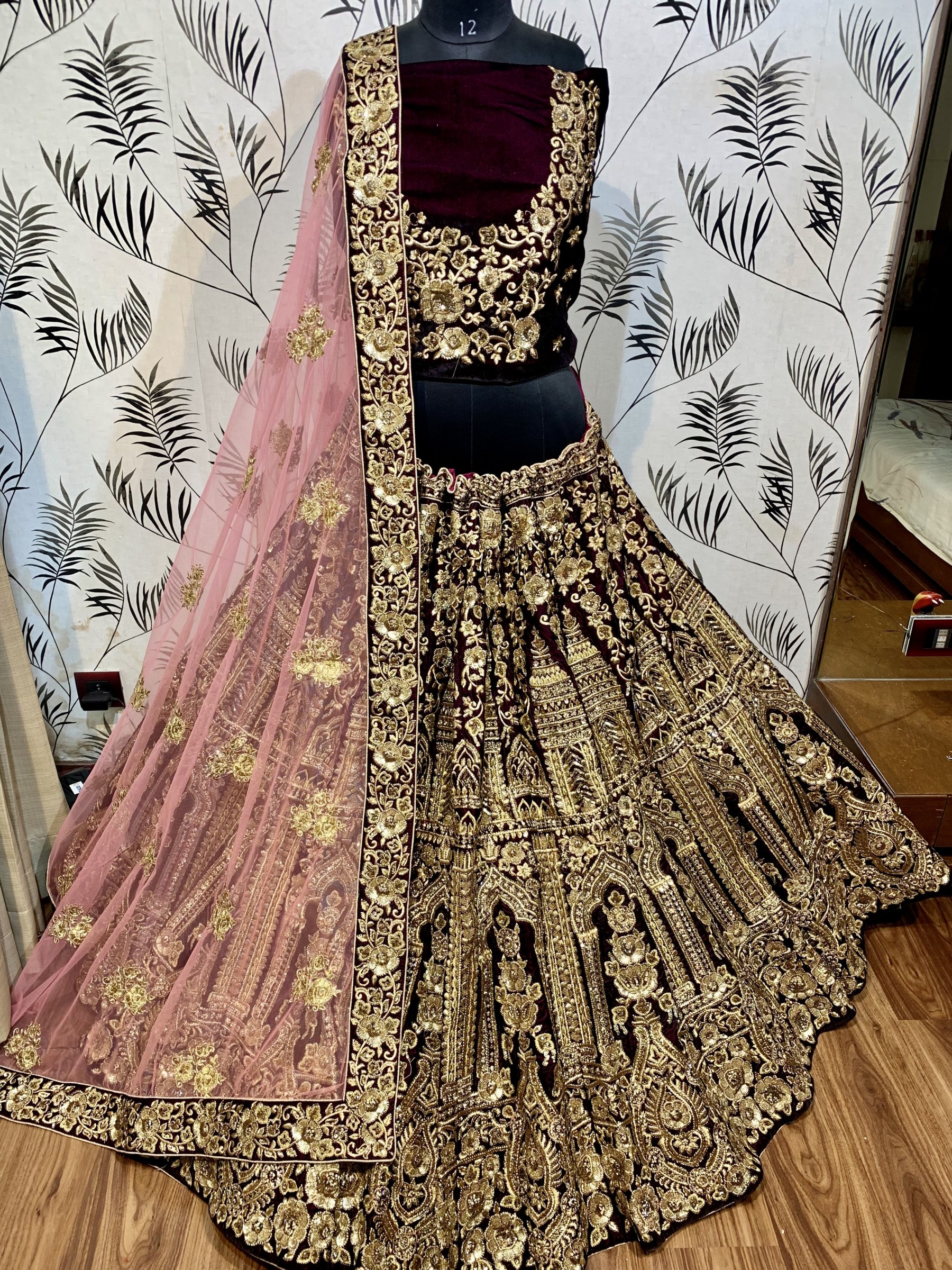 Velvet dress hotsell with stone work