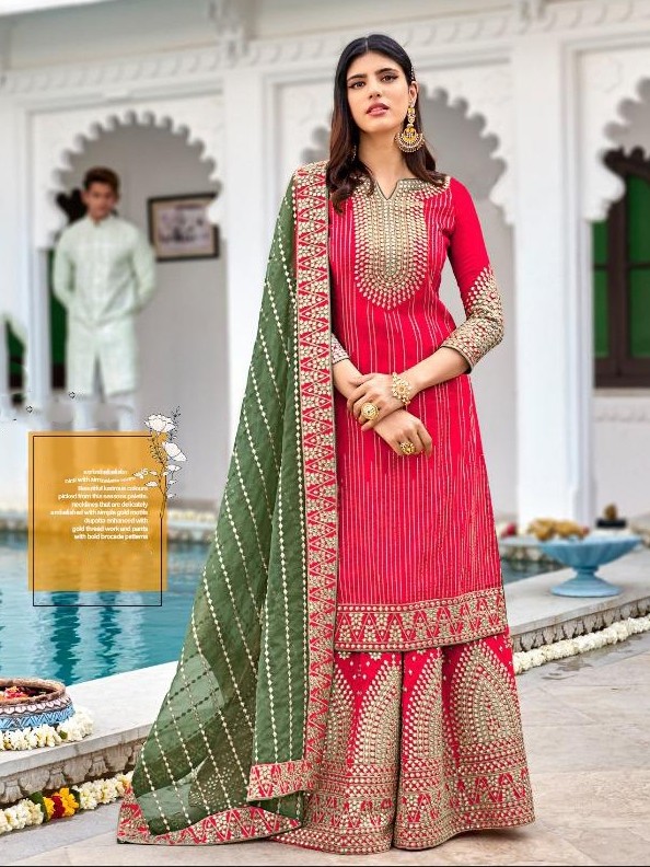 Heavy georgette Party Wear Readymade Plazo Suit in Pink Color with Embroidery Work Suits Sharara