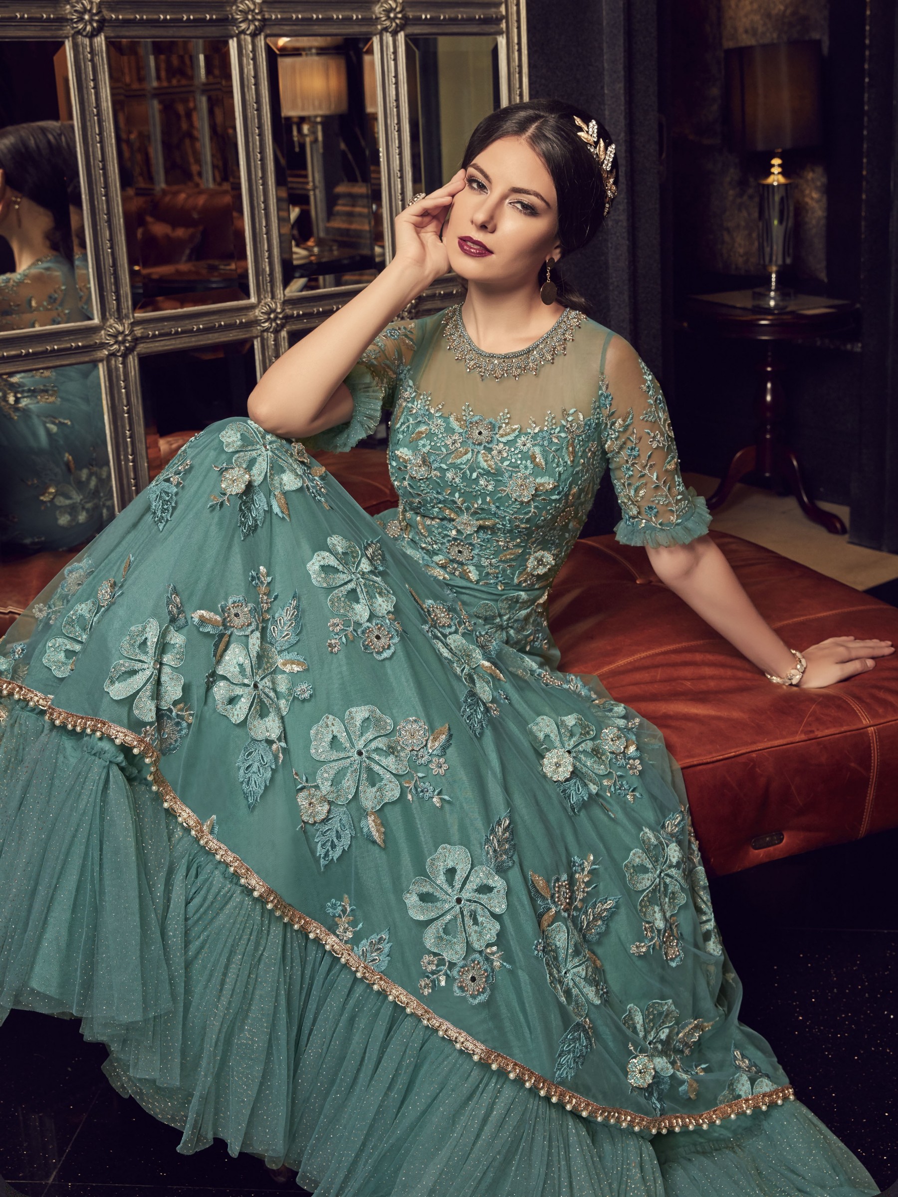 Net frock neck design hot sale
