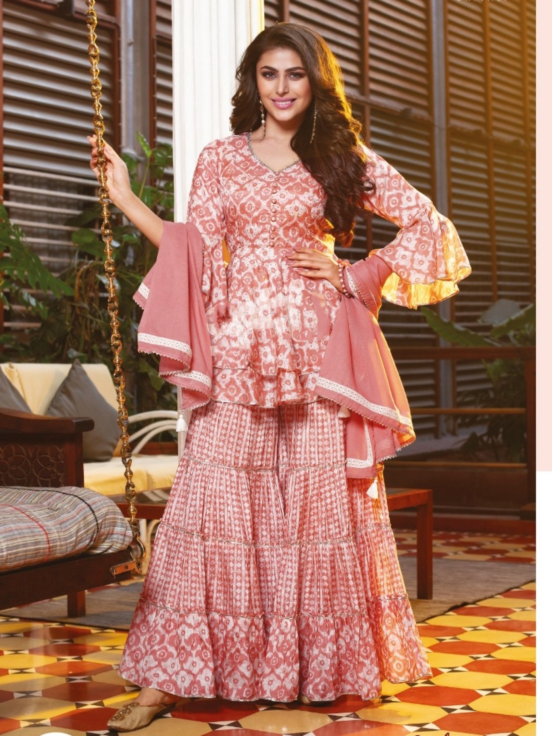 Mul Cotton Party Wear Sharara  in Peach Color 