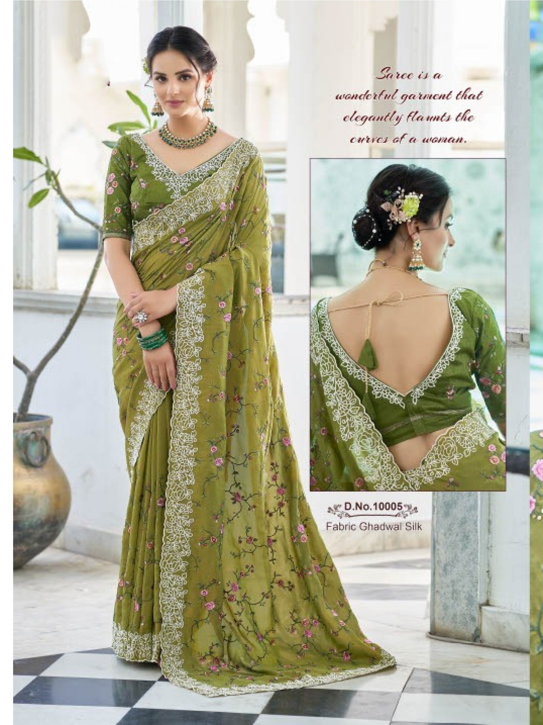 Gadwal  Silk Party Wear  Saree In Green  Color With Embroidery Work