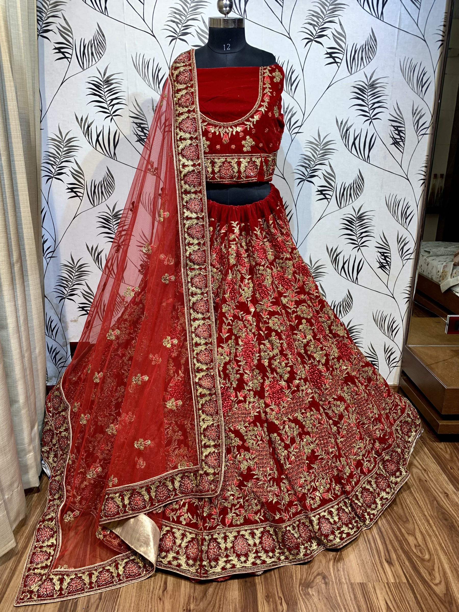 Pure Micro Velvet Bridal Wear Lehenga In  Red Color With Embroidery Work & Stone Work Hand work,sequence  