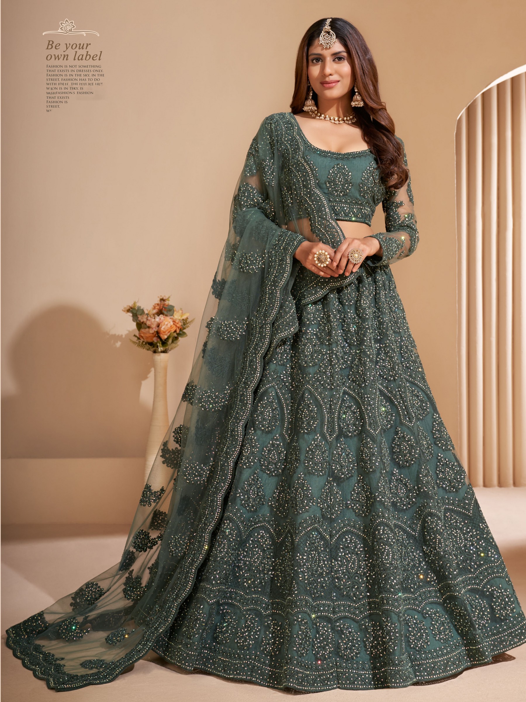 Soft Premium Net  Party Wear Lehenga In Green  With Embroidery Work