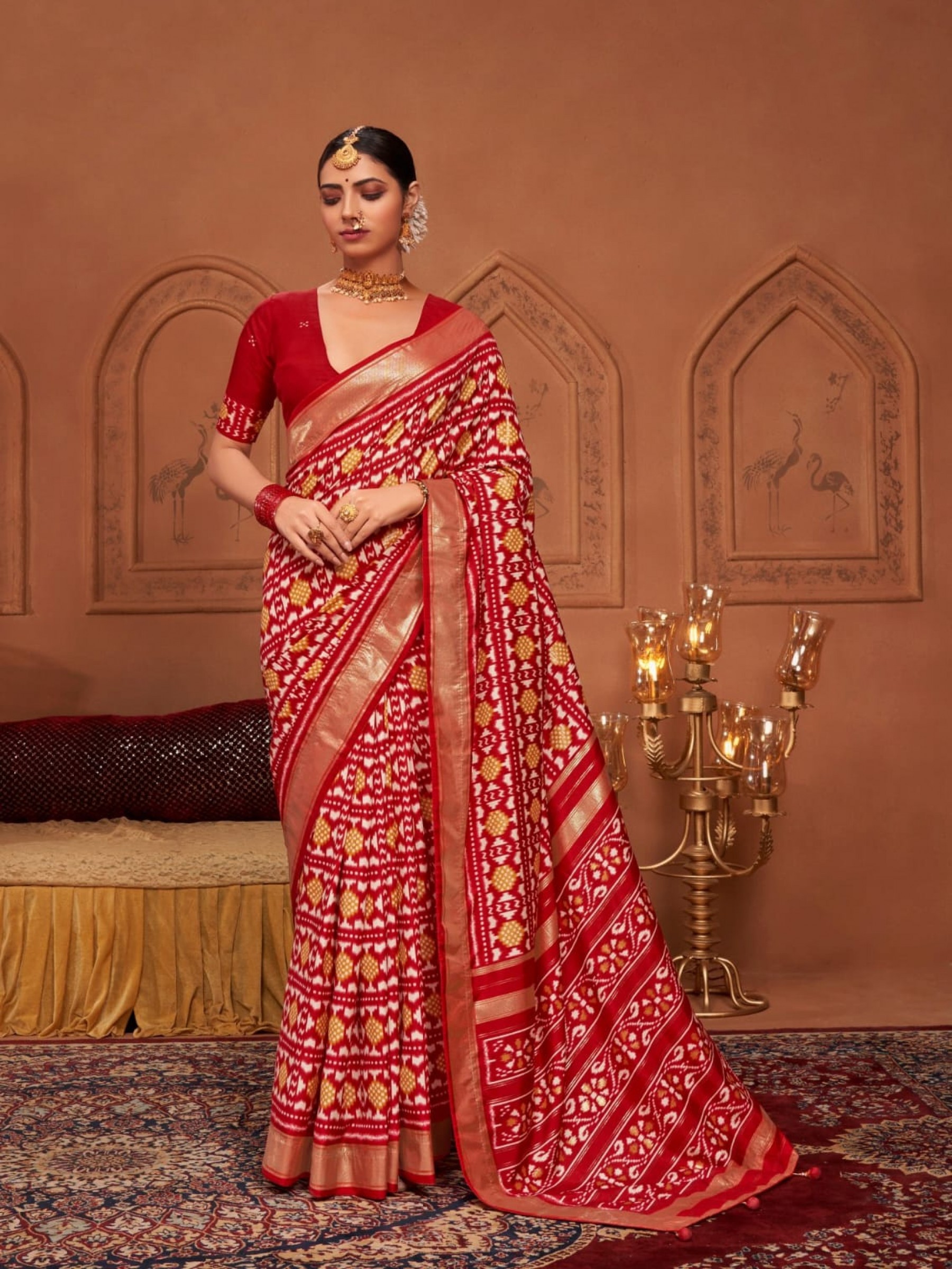 Tusser Silk Party Wear Saree In Red Color 