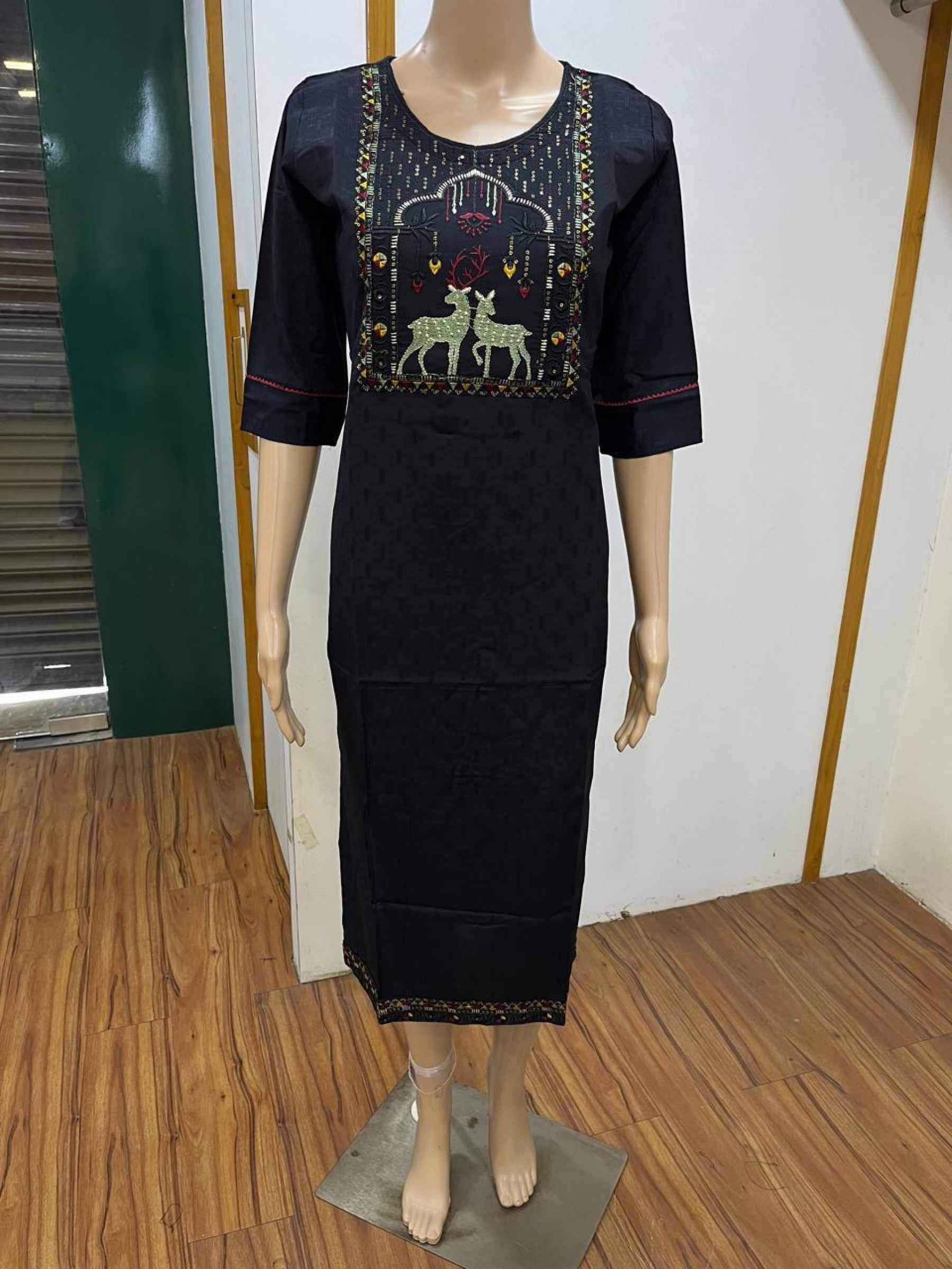 Cotton Silk Casual Wear Kurti in Blue Color with Embroidery Work