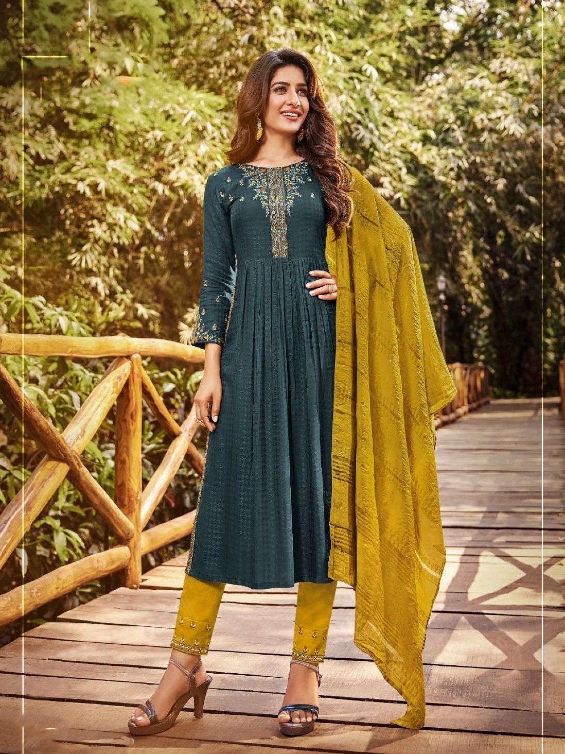 Heavy Rayon Party Wear Suit in Teal Color With Embroidery Work