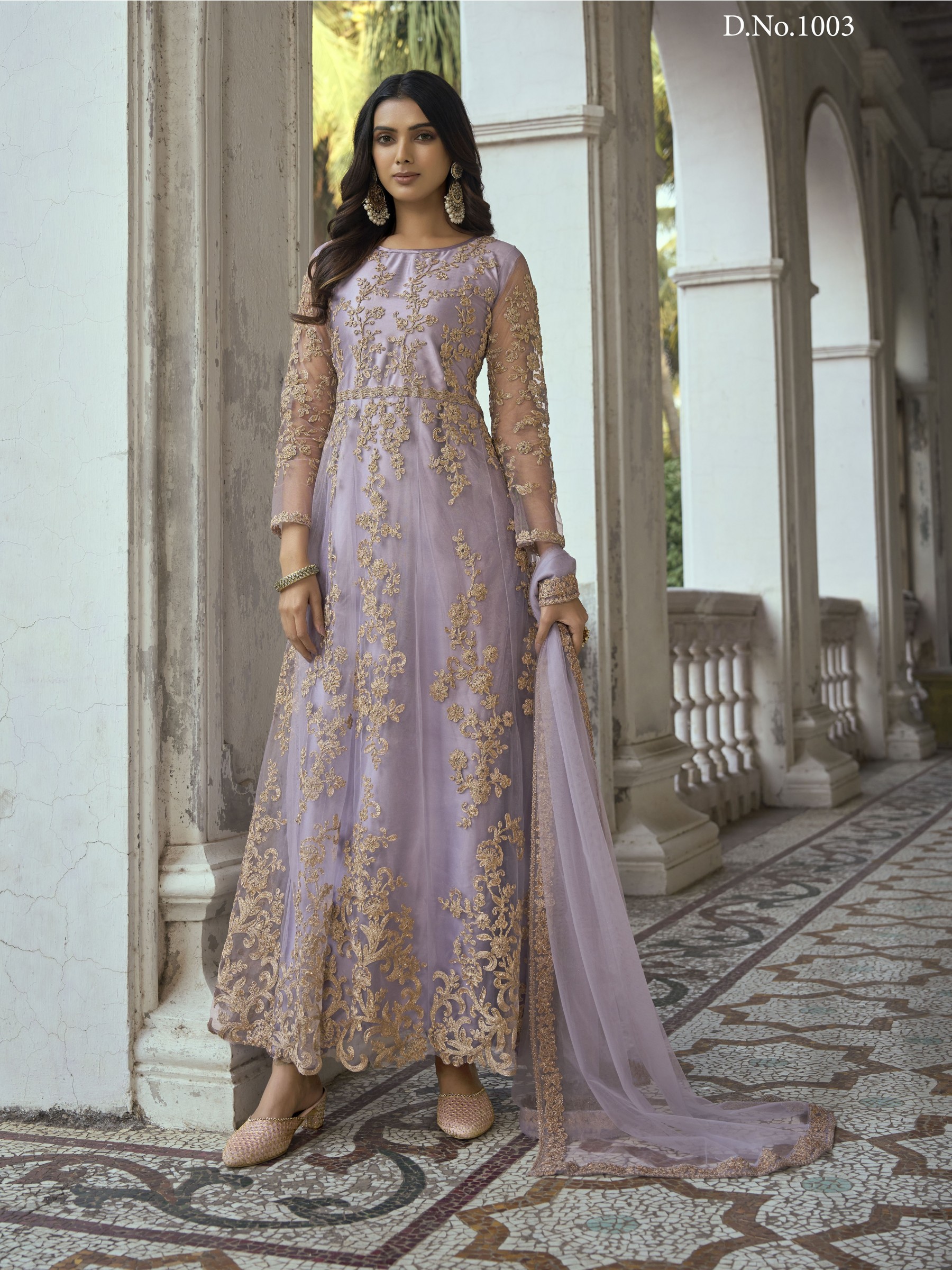 Butterfly Net Fabrics Party Wear  Gown In Purple Color With Embroidery Work