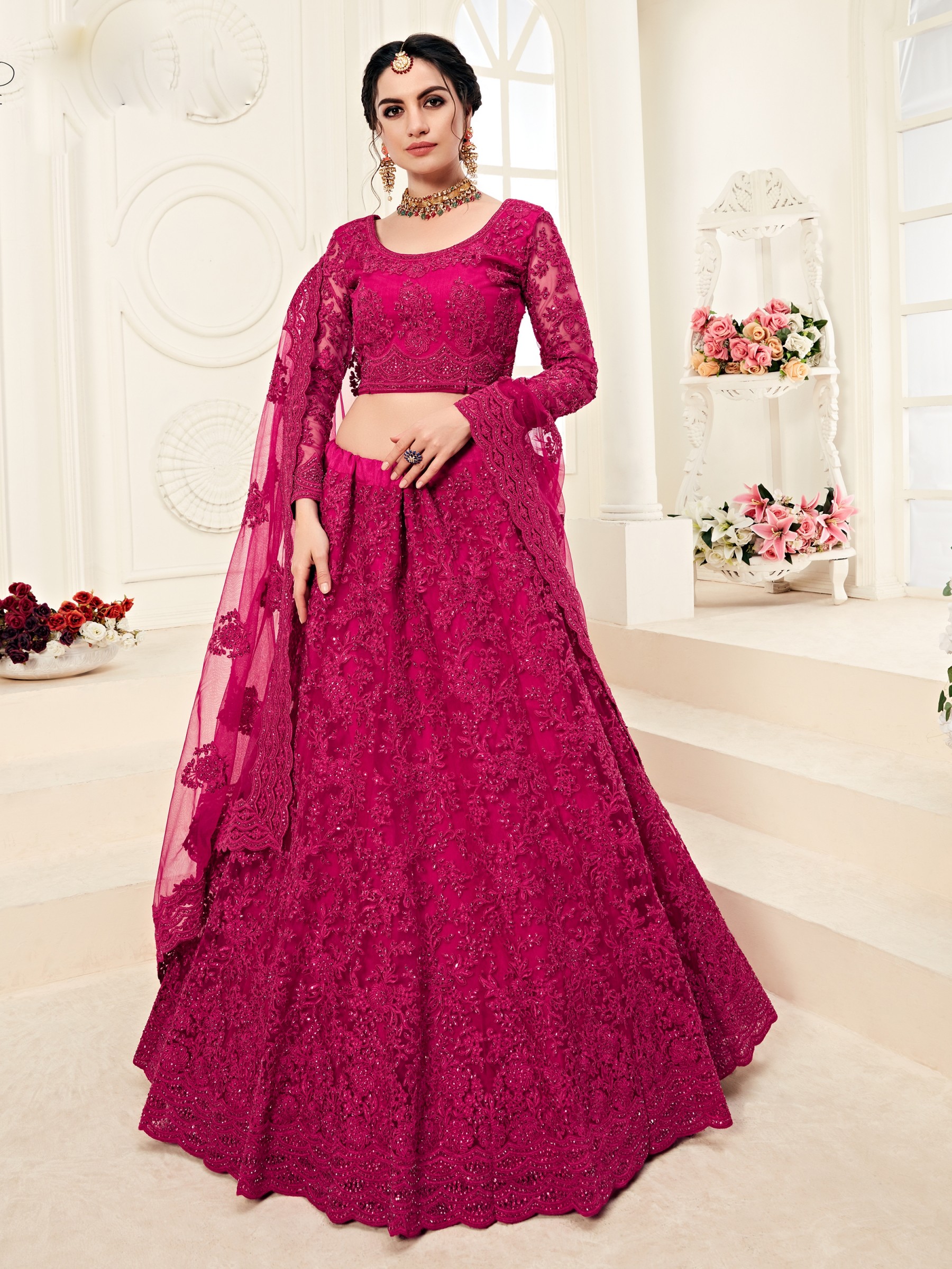 Soft Premium Net  Party Wear Lehenga In Pink  With Embroidery Work