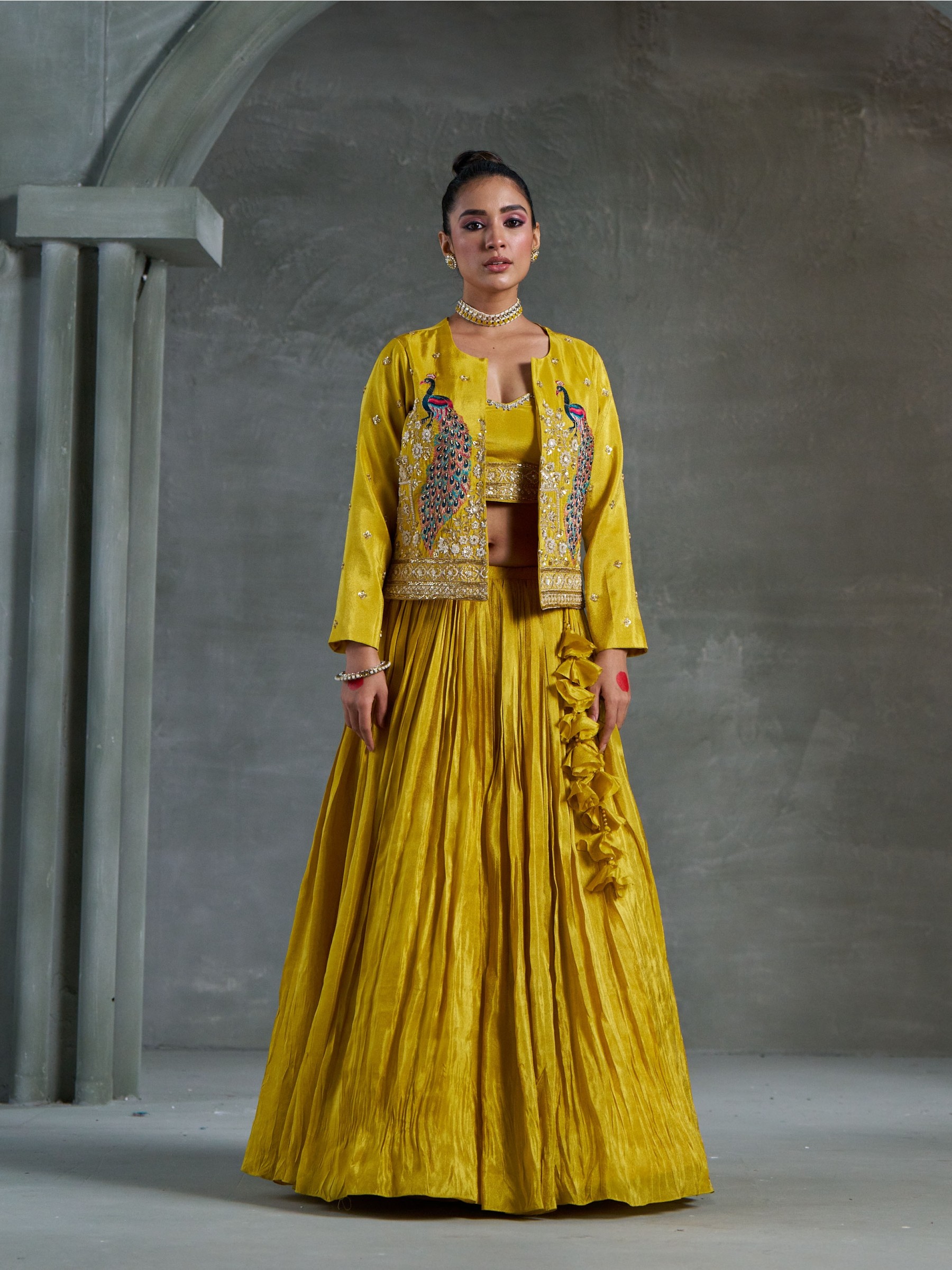 Pure Banarasi Viscose Tissue Silk Wedding Wear Lehenga in Yellow Color With Embroidery Work