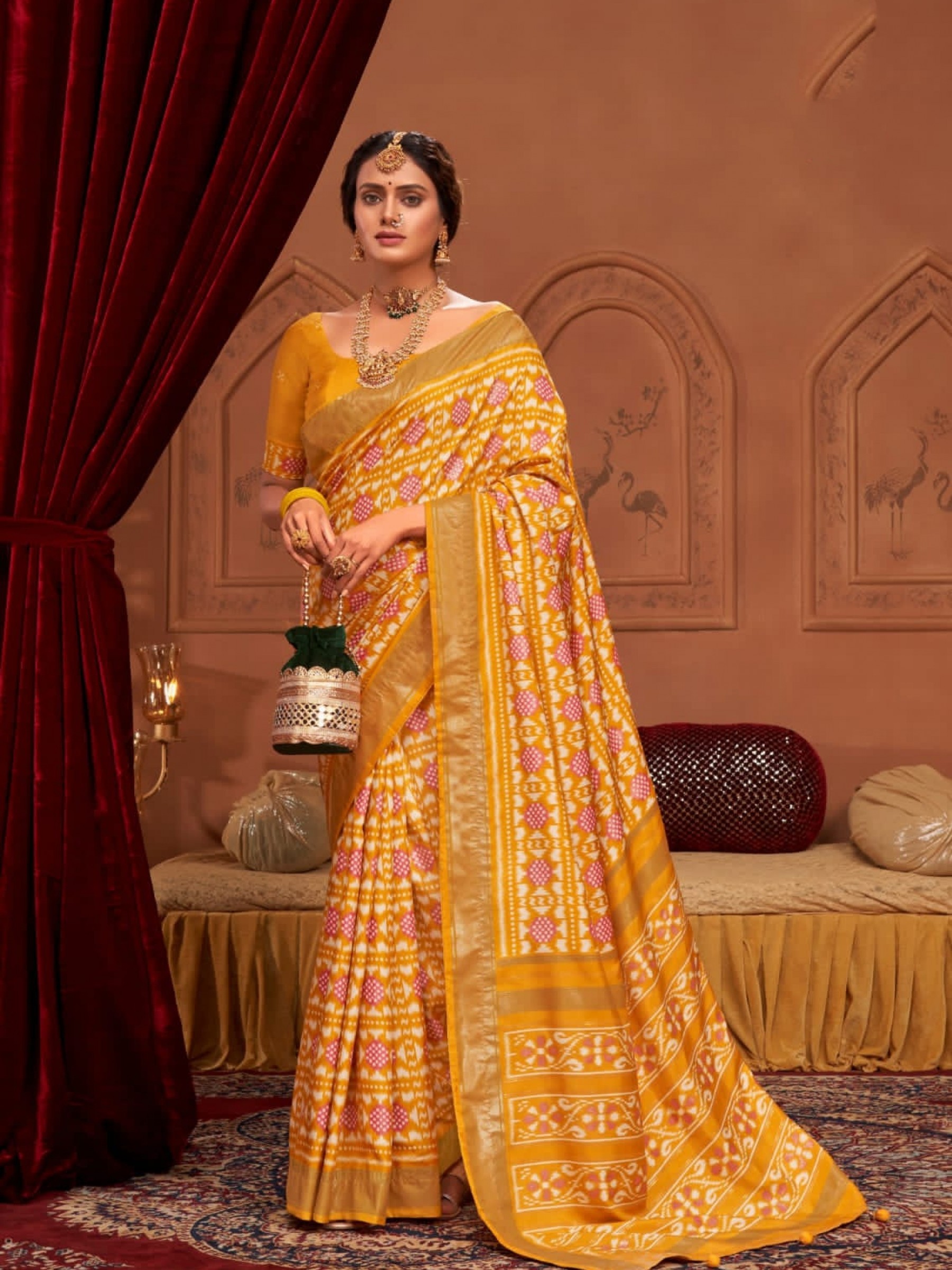 Tusser Silk Party Wear Saree In Yellow Color 