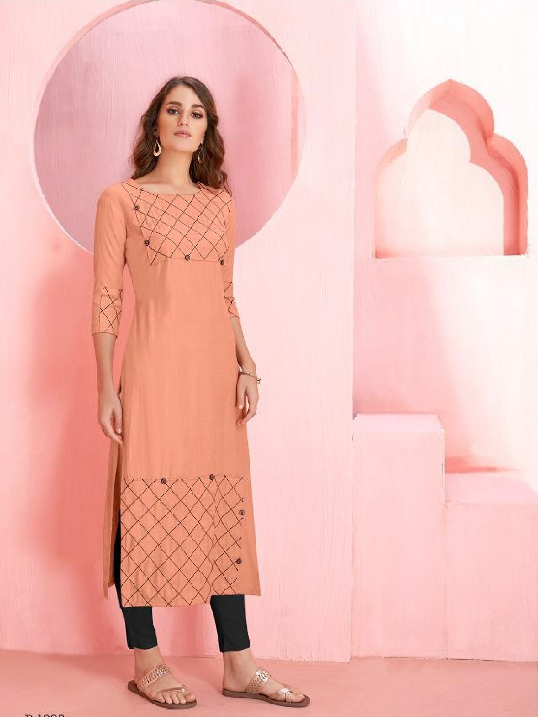 Rayon Long Kurti In Peach