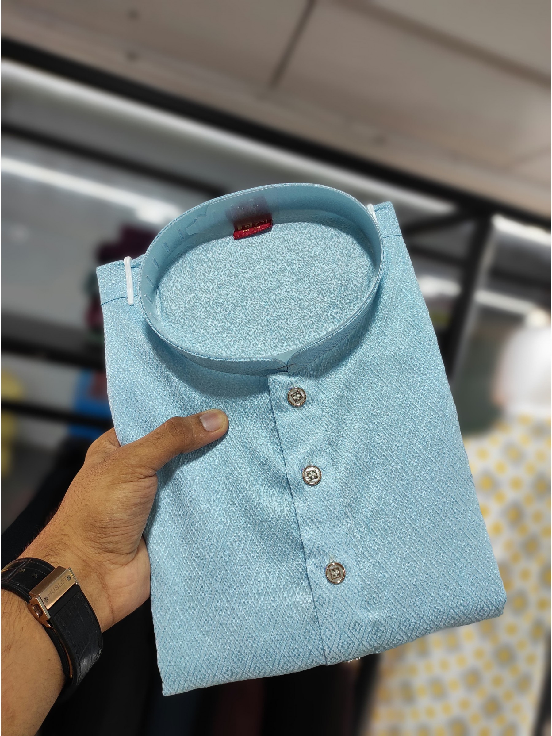 Jacquard Silk Readymade Kurta set in with Sky Blue Color Lucknowi Work 