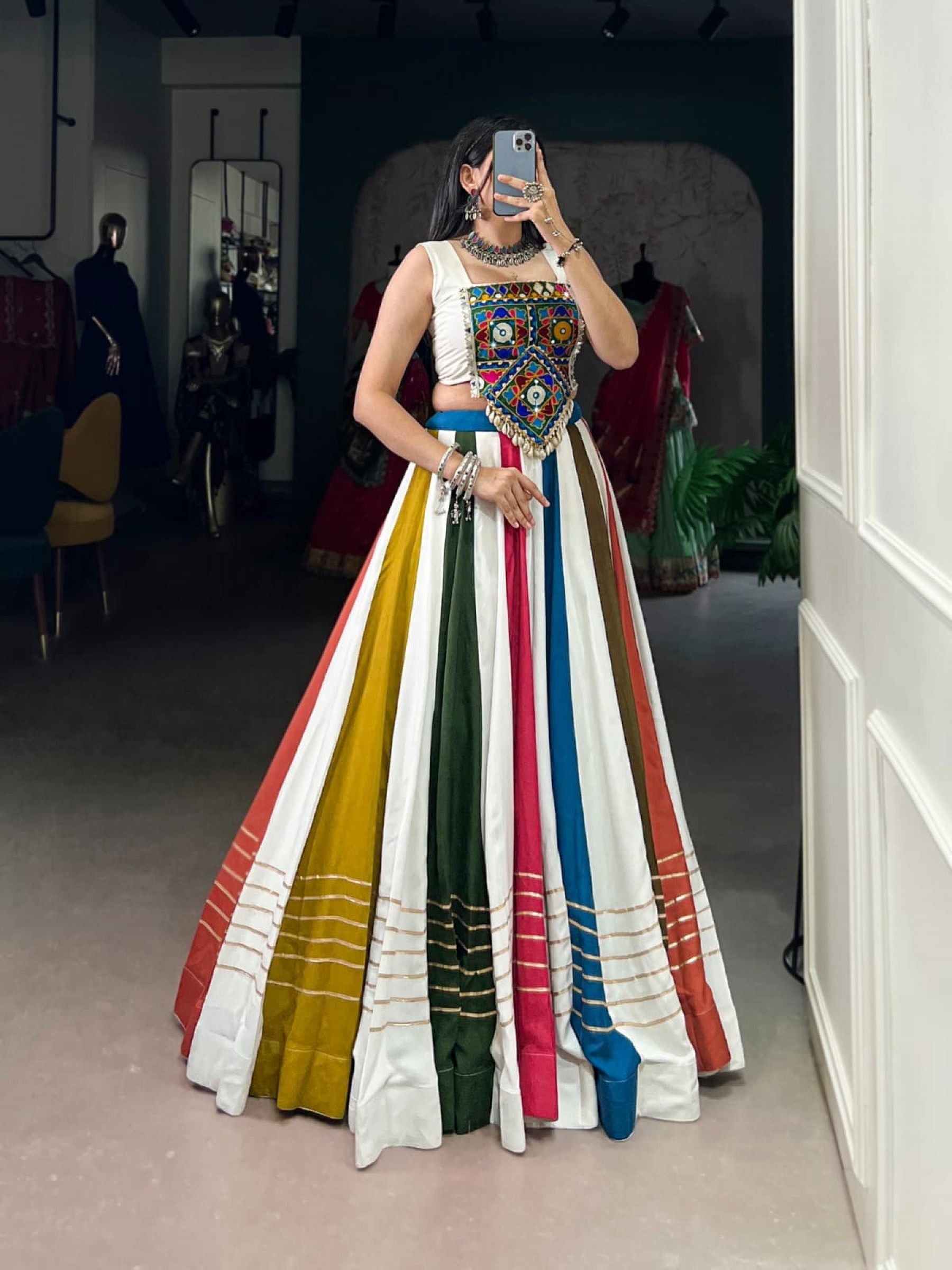 Pure Rayon Silk fabric Lehenga In Multi Color With Gottapatti Work 