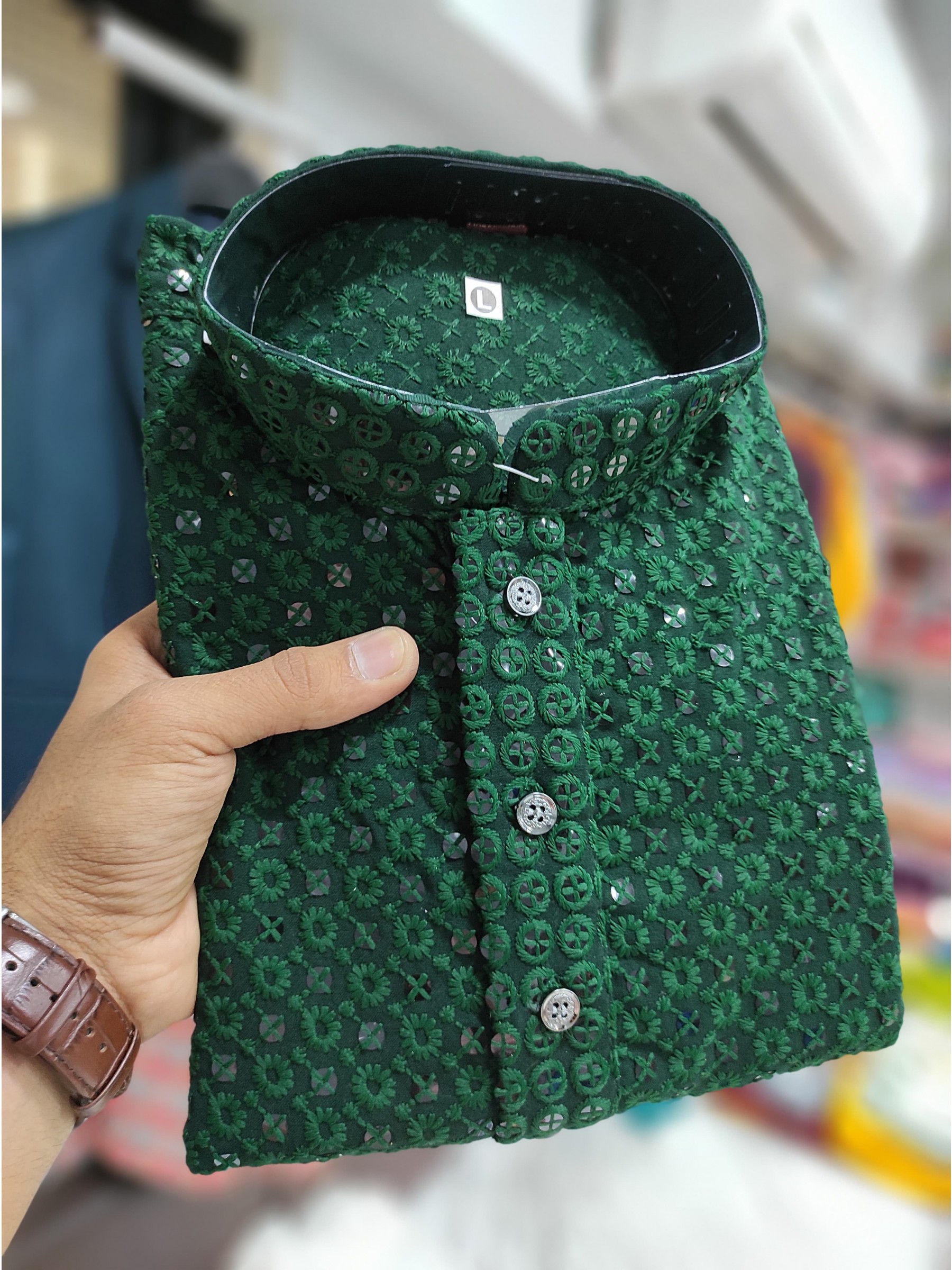 Rayon Silk Readymade Kurta set in with Green Color Lucknowi with Sequence
