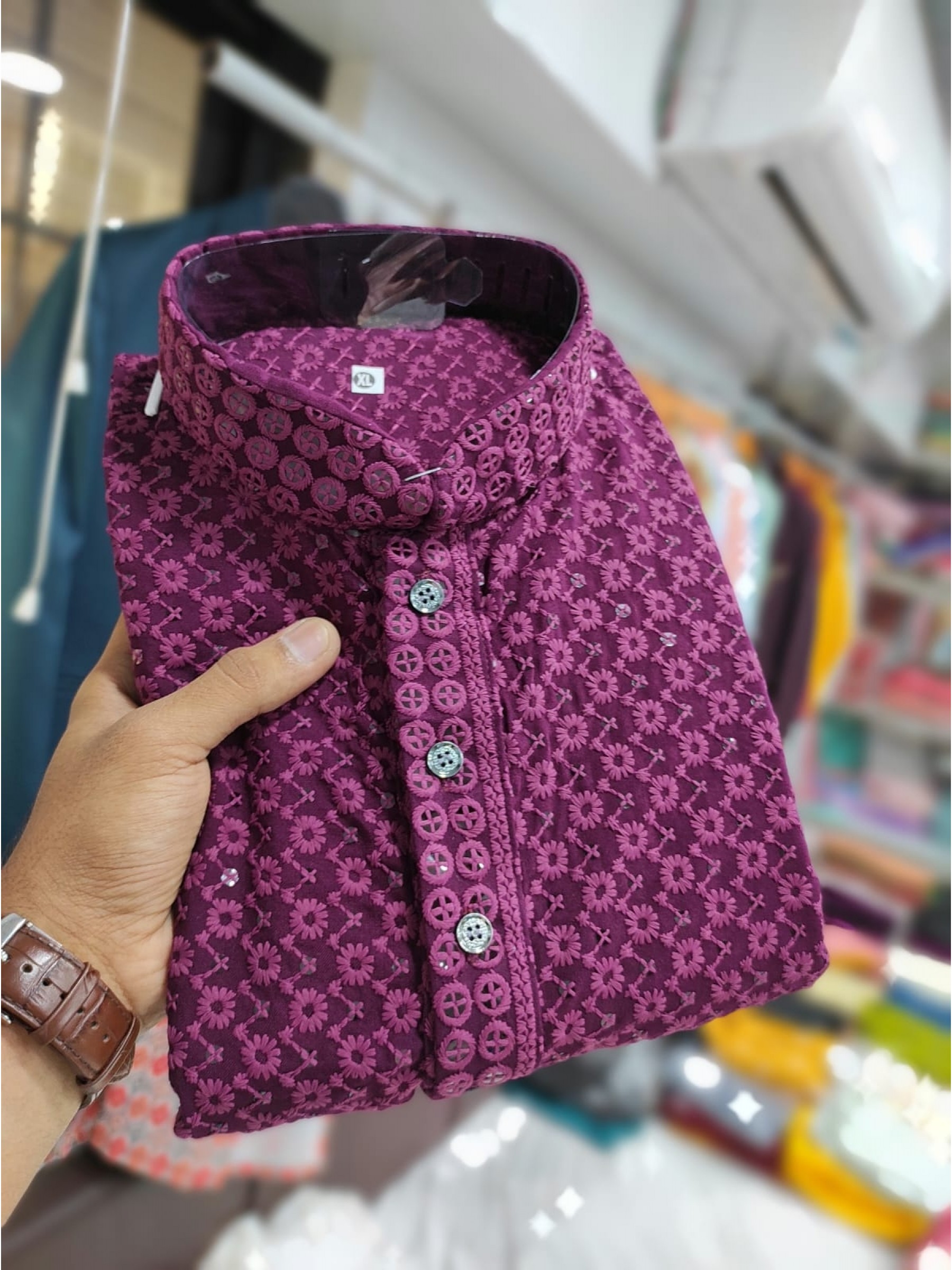 Rayon Silk Readymade Kurta set in with Purple Color Lucknowi with Sequence