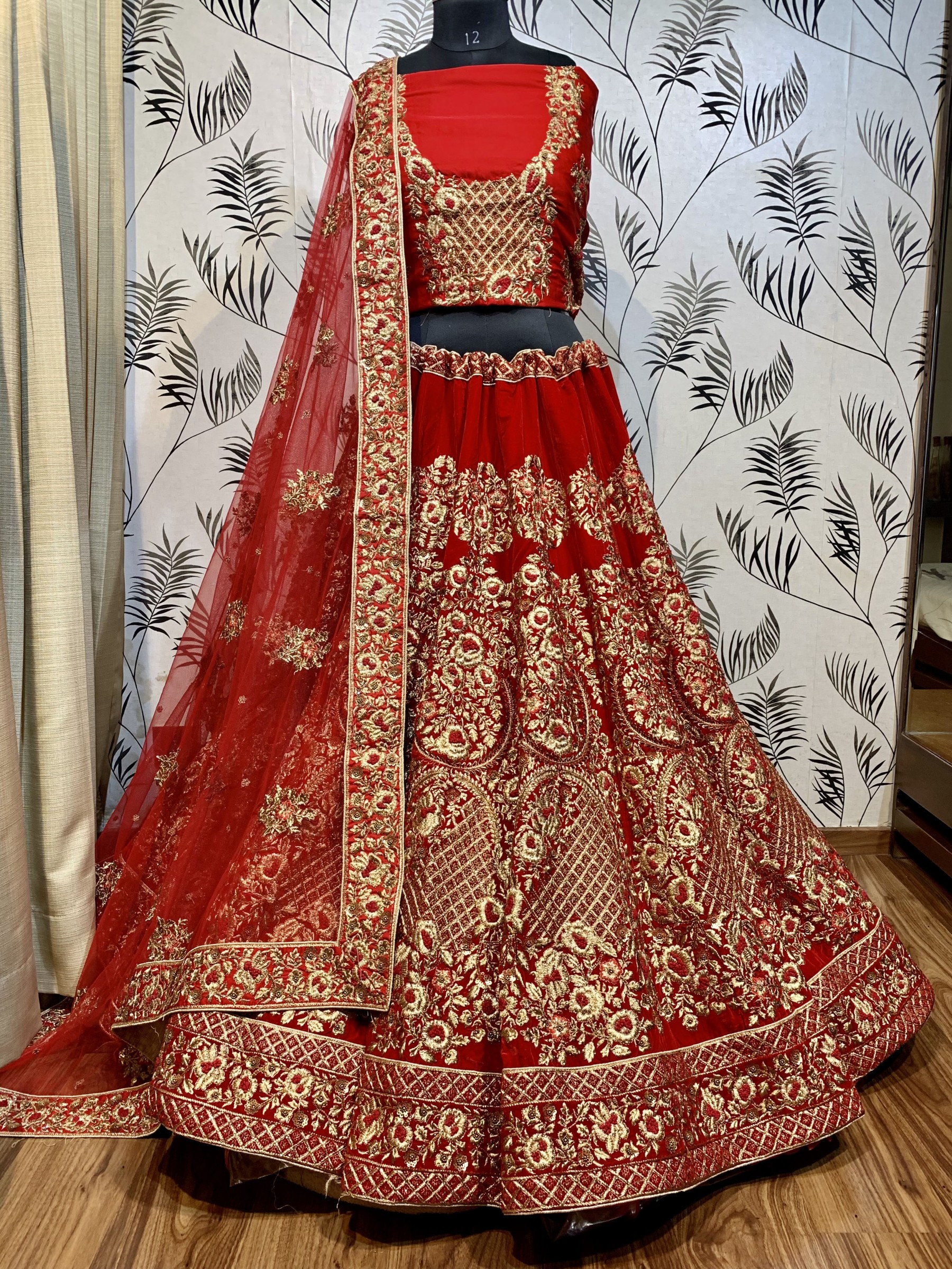 Pure Micro Velvet Bridal Wear Lehenga In  Red Color With Embroidery Work & Stone Work Hand work,sequence  