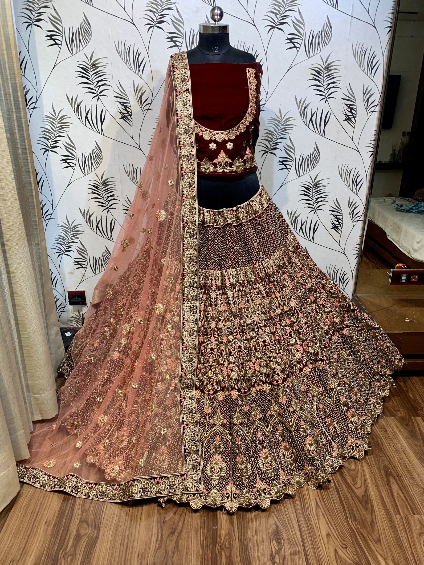 Pure Micro Velvet Bridal Wear Lehenga In Purple Color With Embroidery Work & Stone Work Hand work