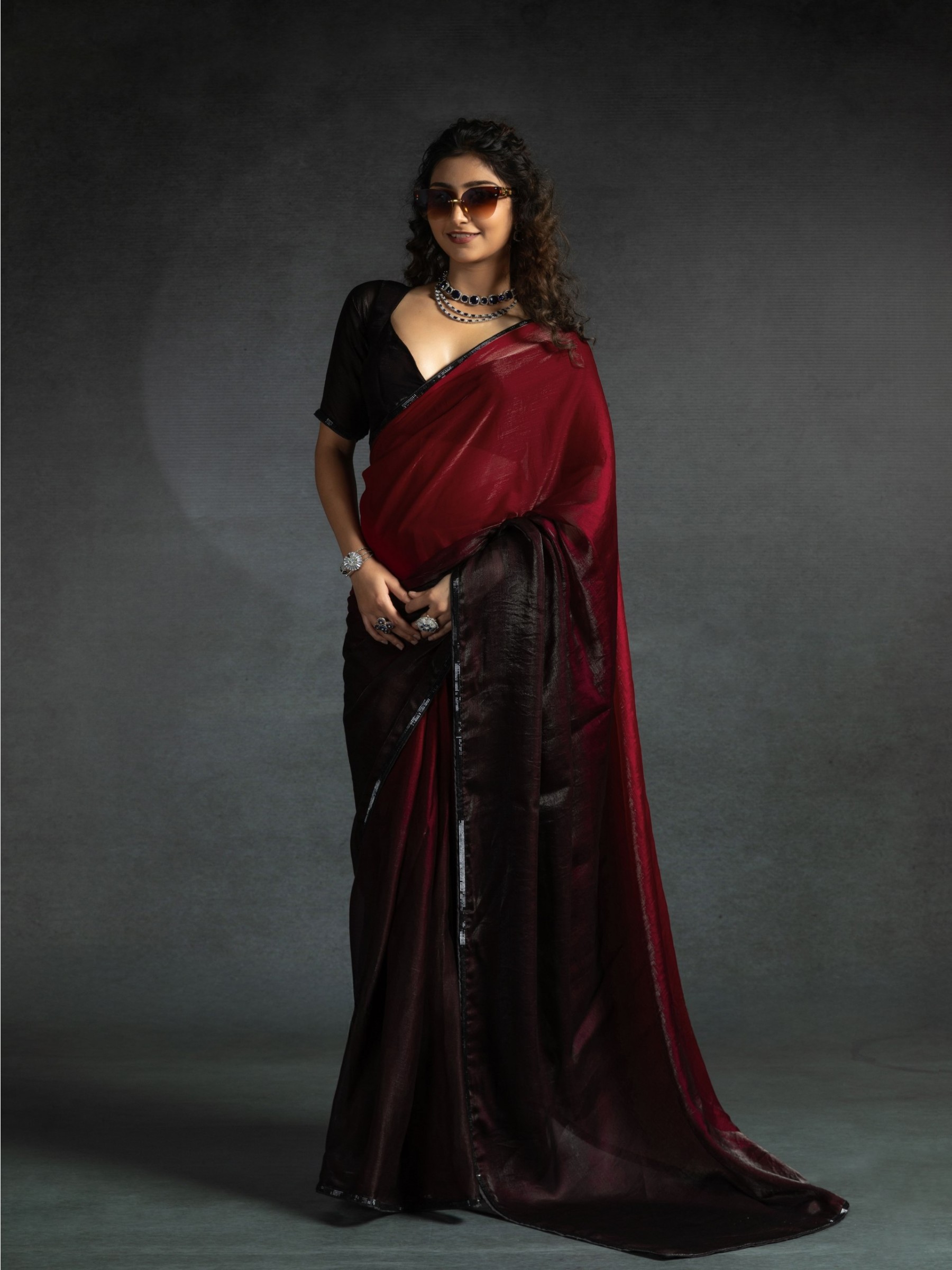 Pure Satin Silk Ready to wear Saree In Red Color 