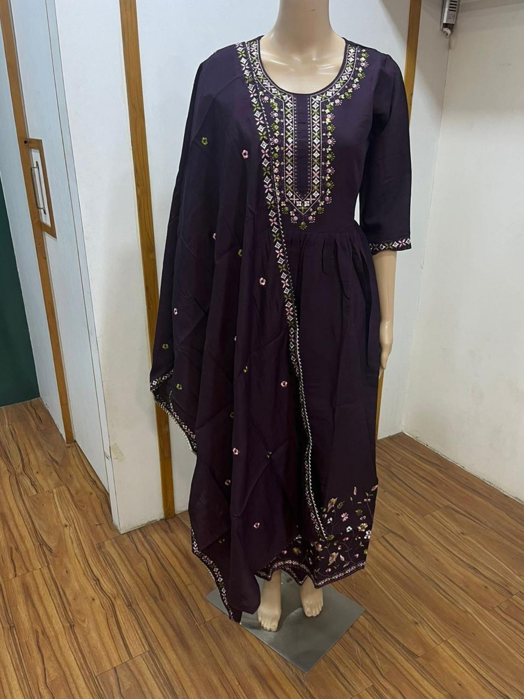 Cotton Silk Party Wear Suit In Purple Color With Embroidery work  