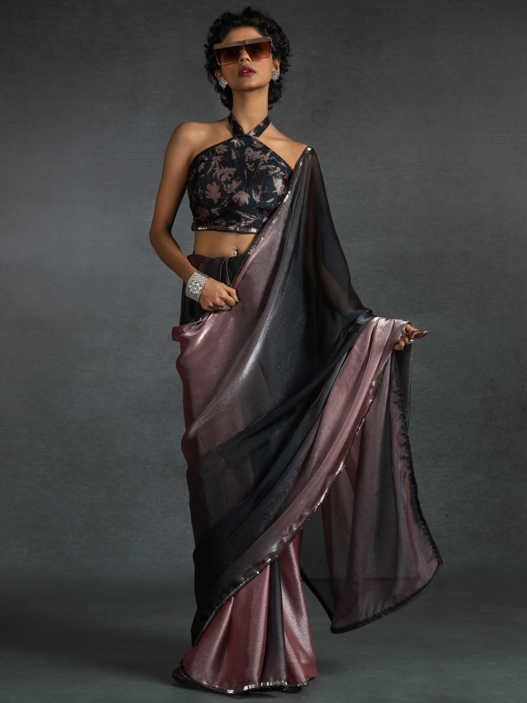 Pure Satin Silk Ready to wear Saree In Black Color 