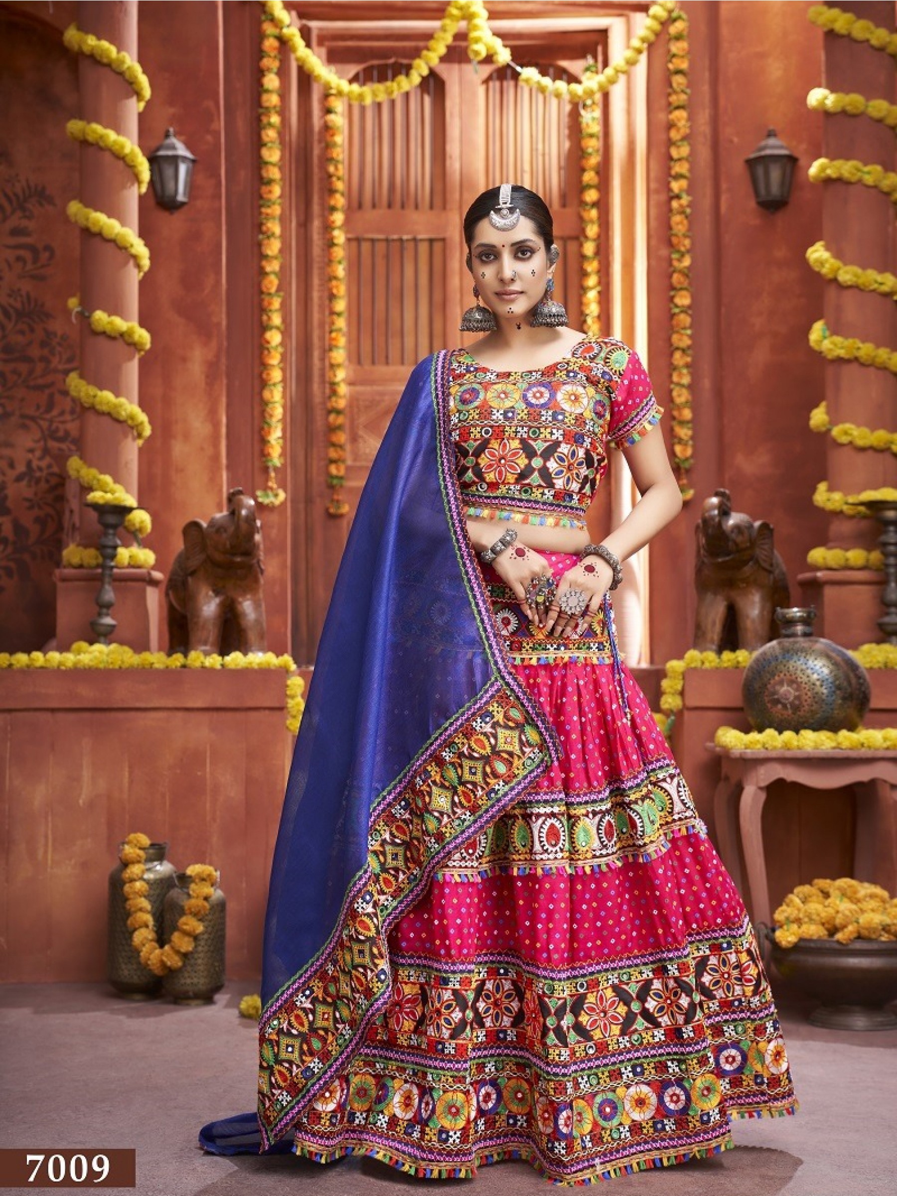 Pure Cotton Silk fabric Lehenga In Rani Pink Color With Bandej Print Work & Gamthi Work 