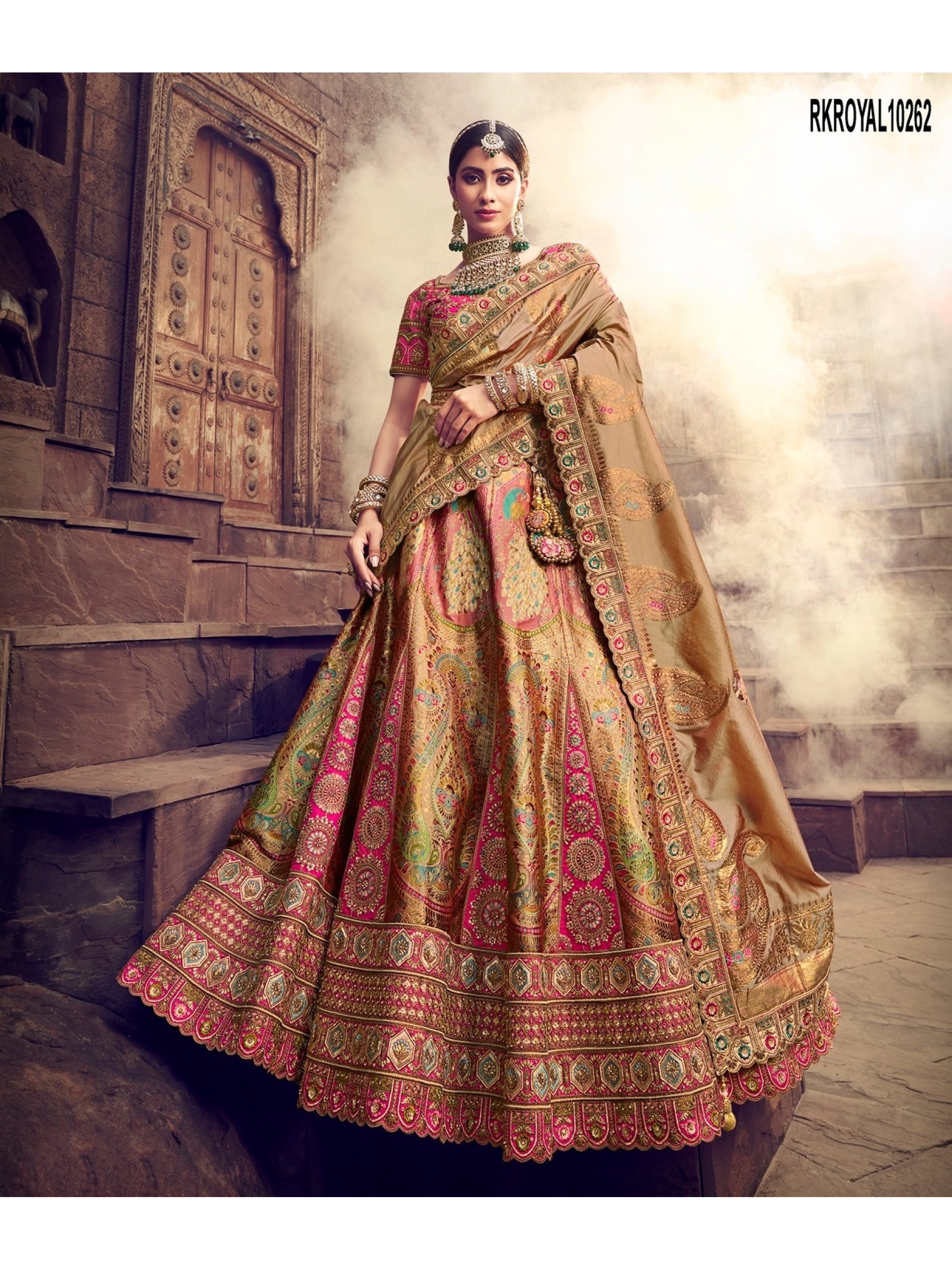 Pure Banarasi Silk Wedding Lehenga in Multi Color With Embroidery work