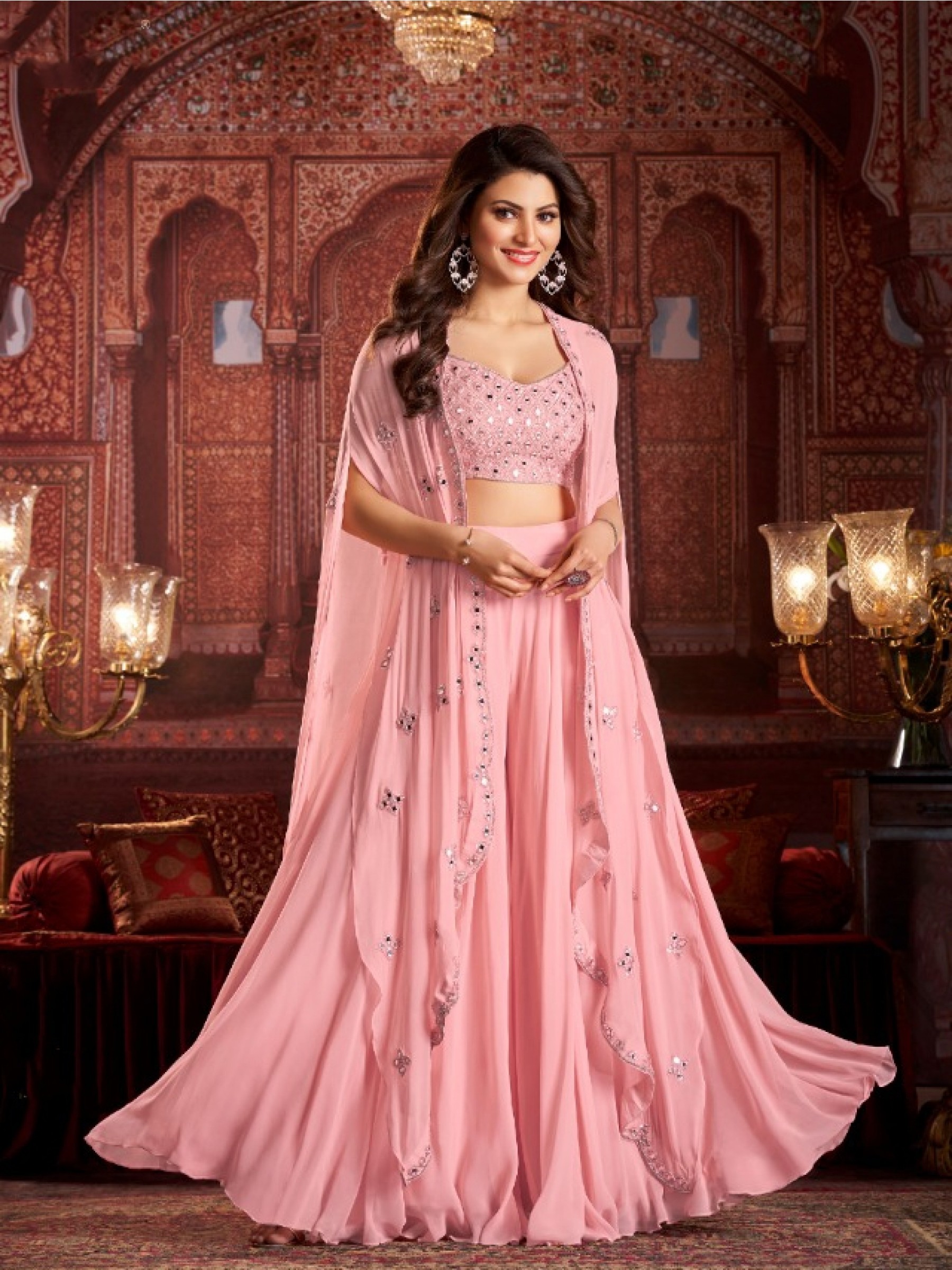 Geogratte  Party Wear Readymade Plazo  In Pink Color With Embroidery Work