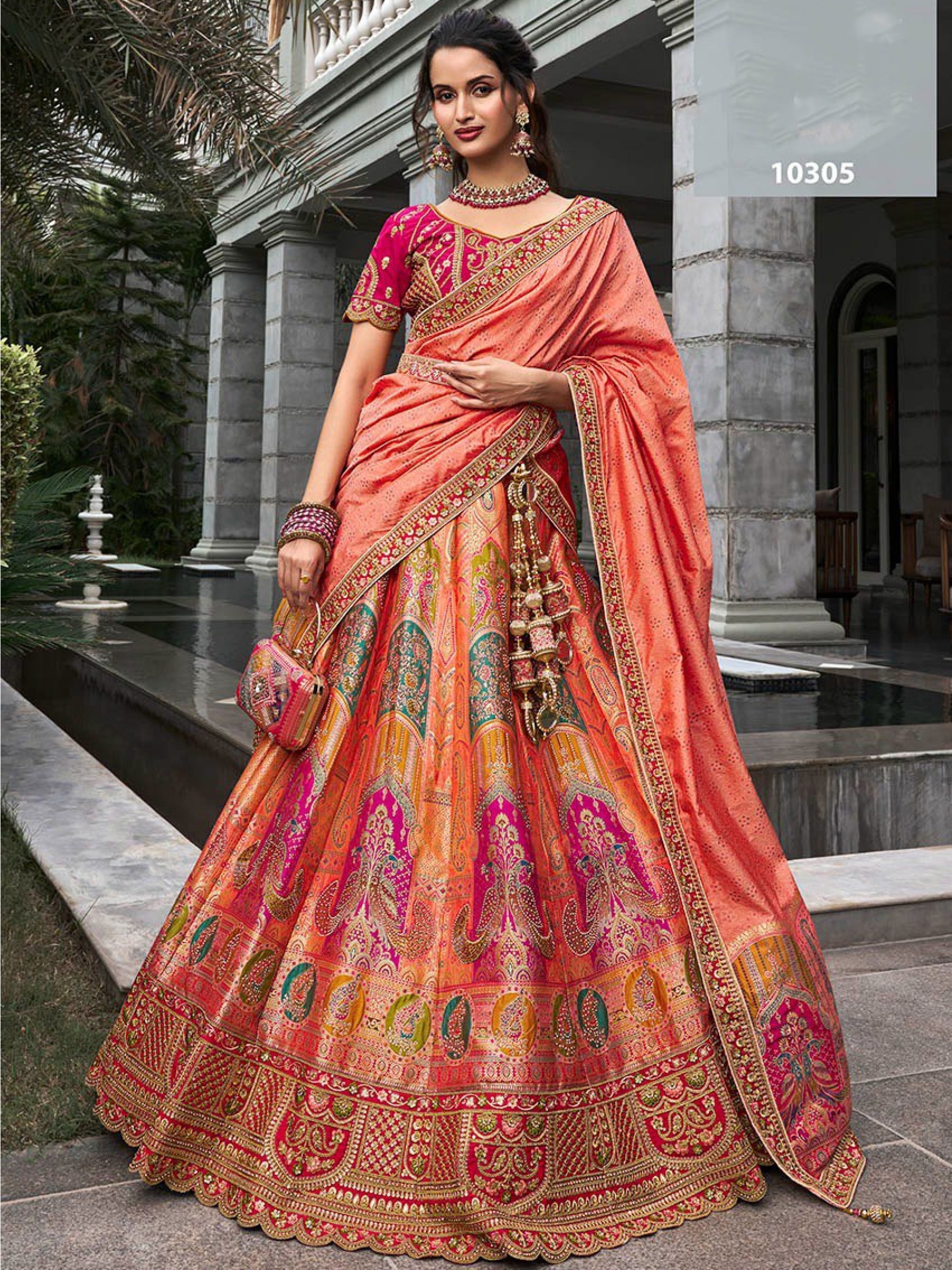 Pure Banarasi Silk Wedding Wear Lehenga in Multi Color With Embroidery Work Sale
