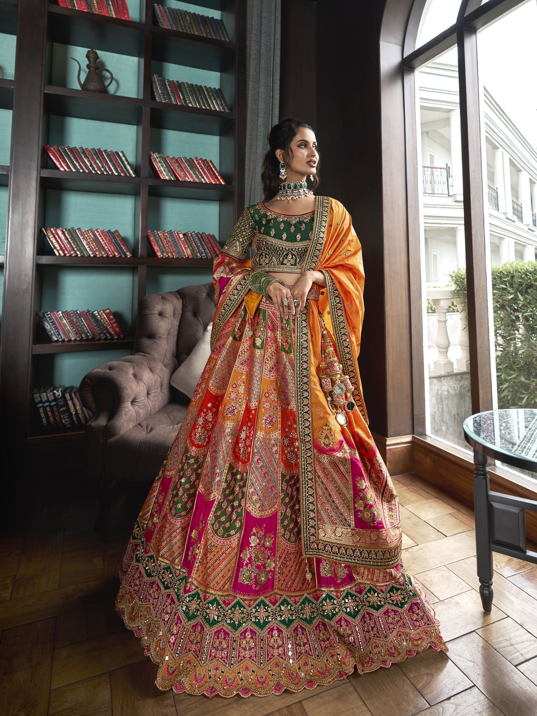 Pure Banarasi Silk Wedding Wear Lehenga in Multi Color With Embroidery Work