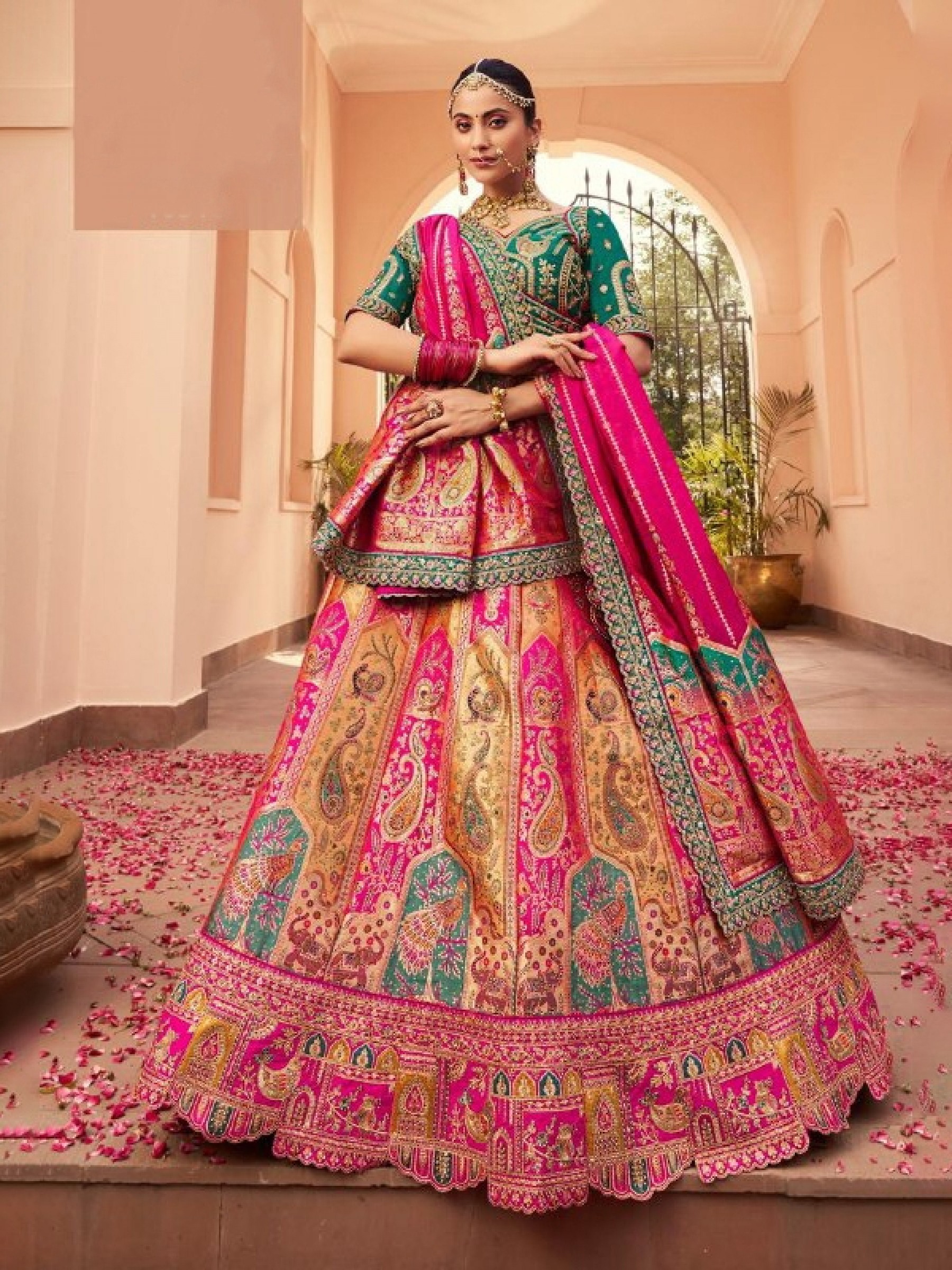 Pure Banarasi Silk Wedding Wear Lehenga in Multi Color With Embroidery Work