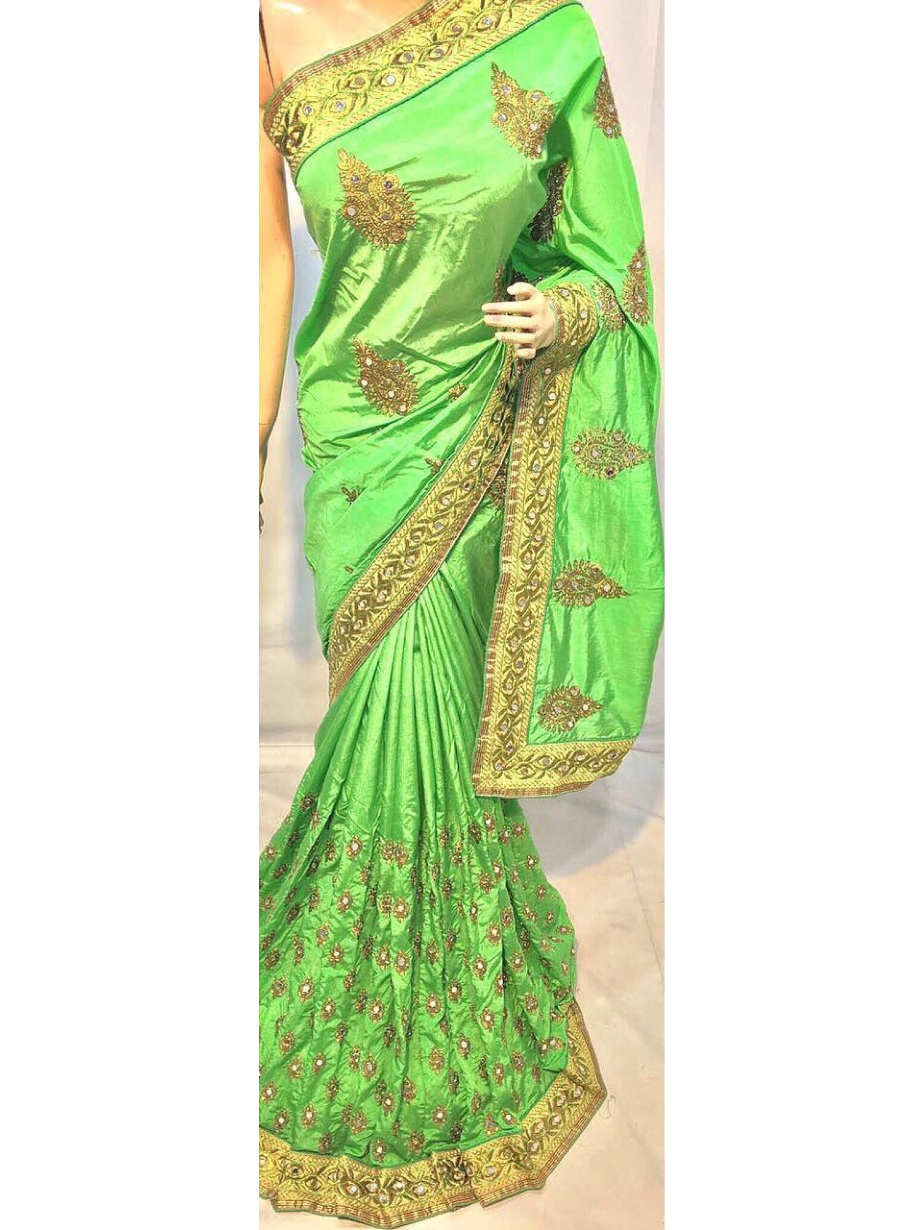 Pure Silk Party Wear Saree In Light Green With Embroidery Work