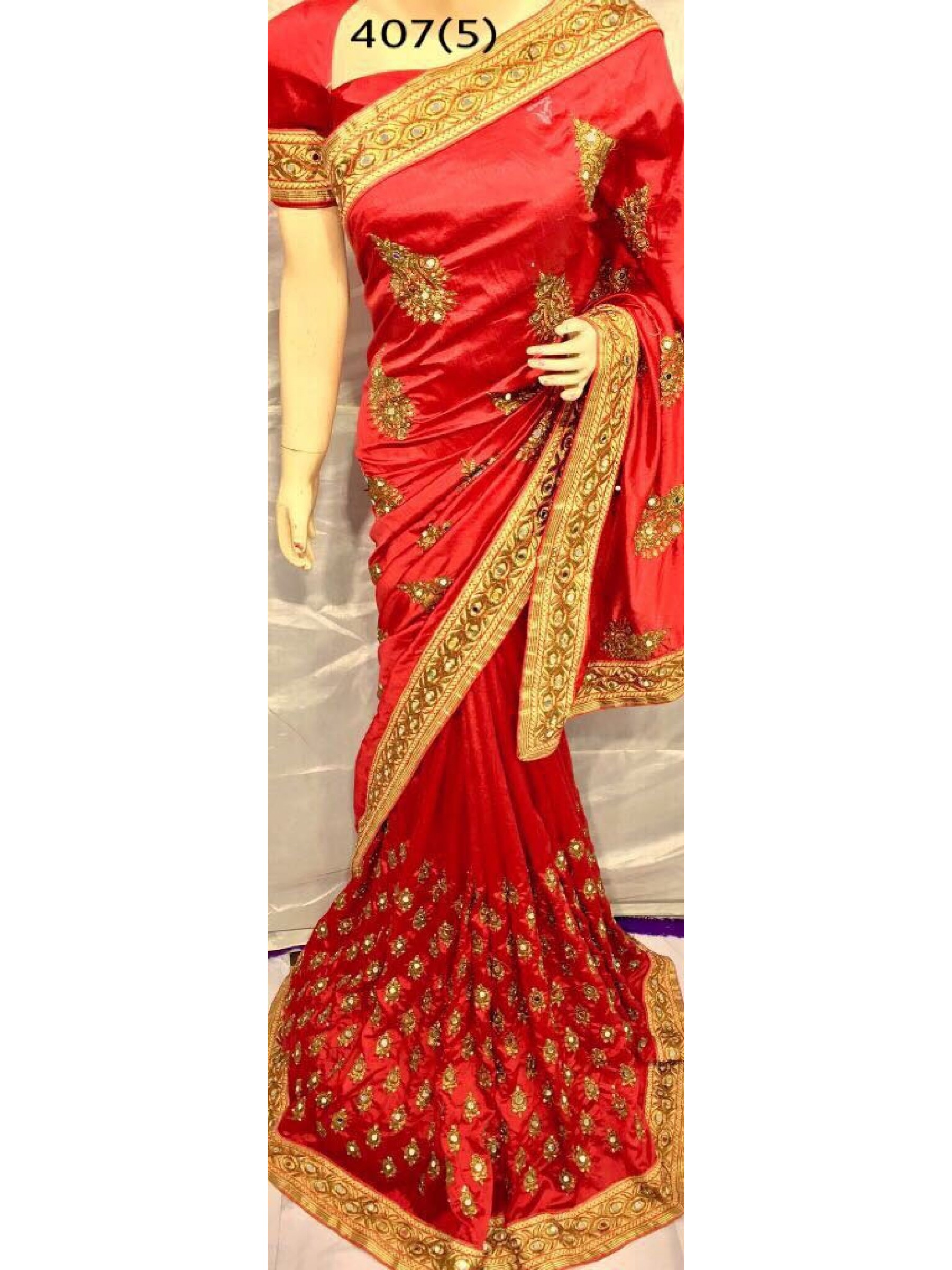 Pure Silk Party Wear Saree In Red With Embroidery Work