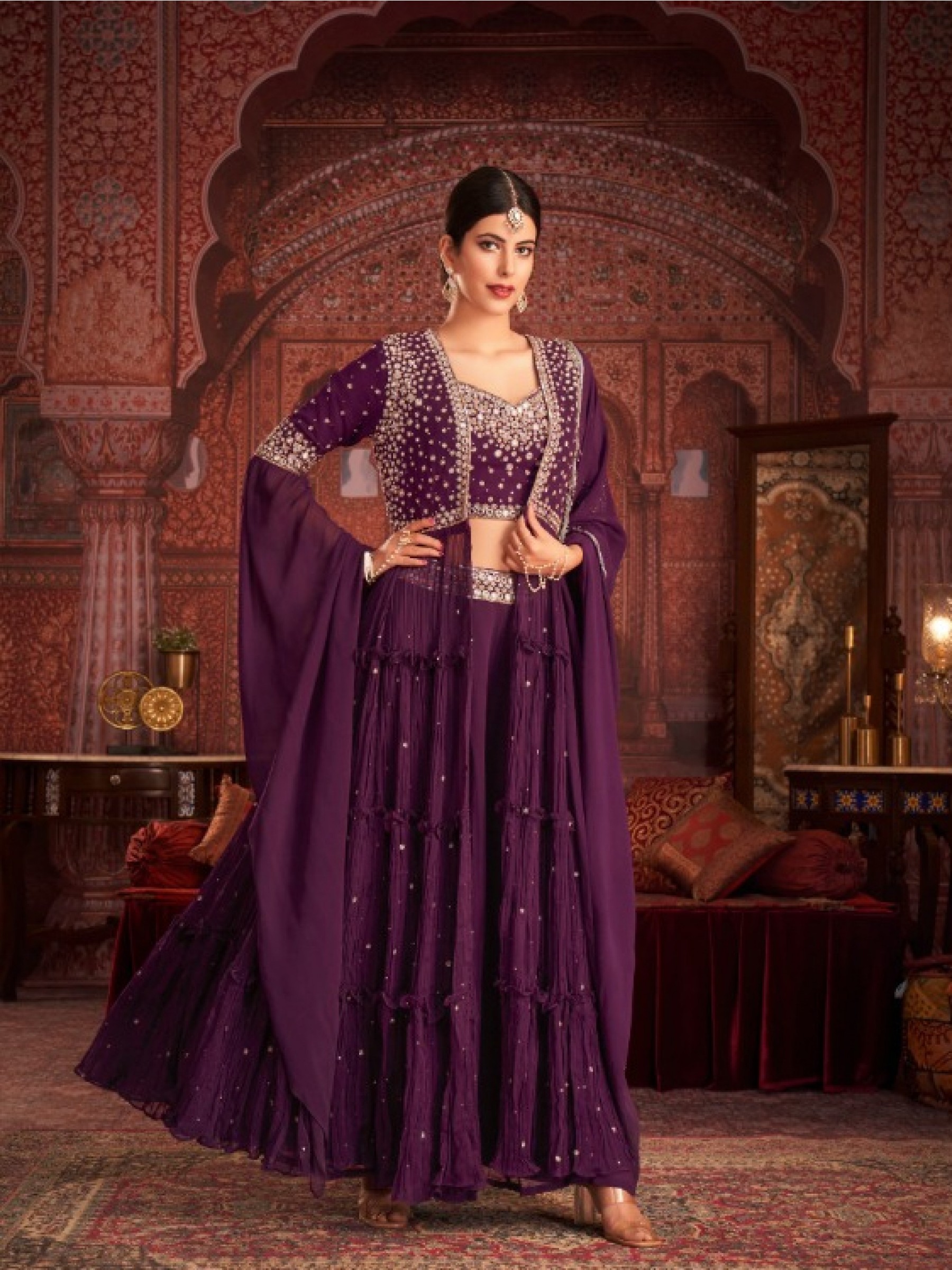 Geogratte  Party Wear Readymade plazo   In Violet  Color With Embroidery Work