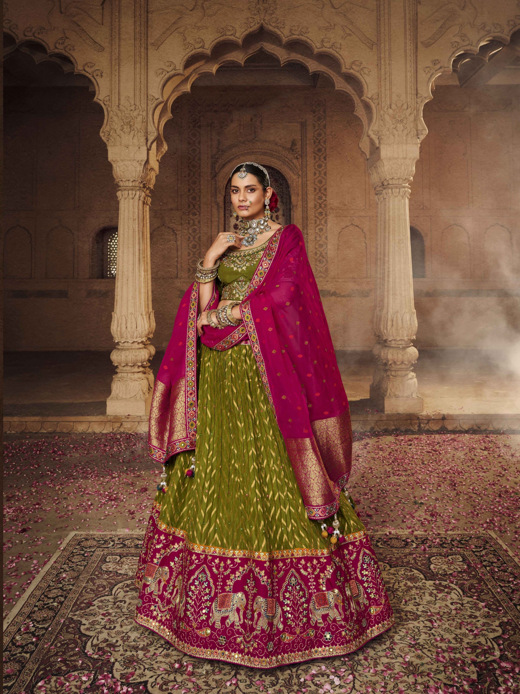 Viscose Silk  Wedding Wear Lehenga In Green Color  With Embroidery Work