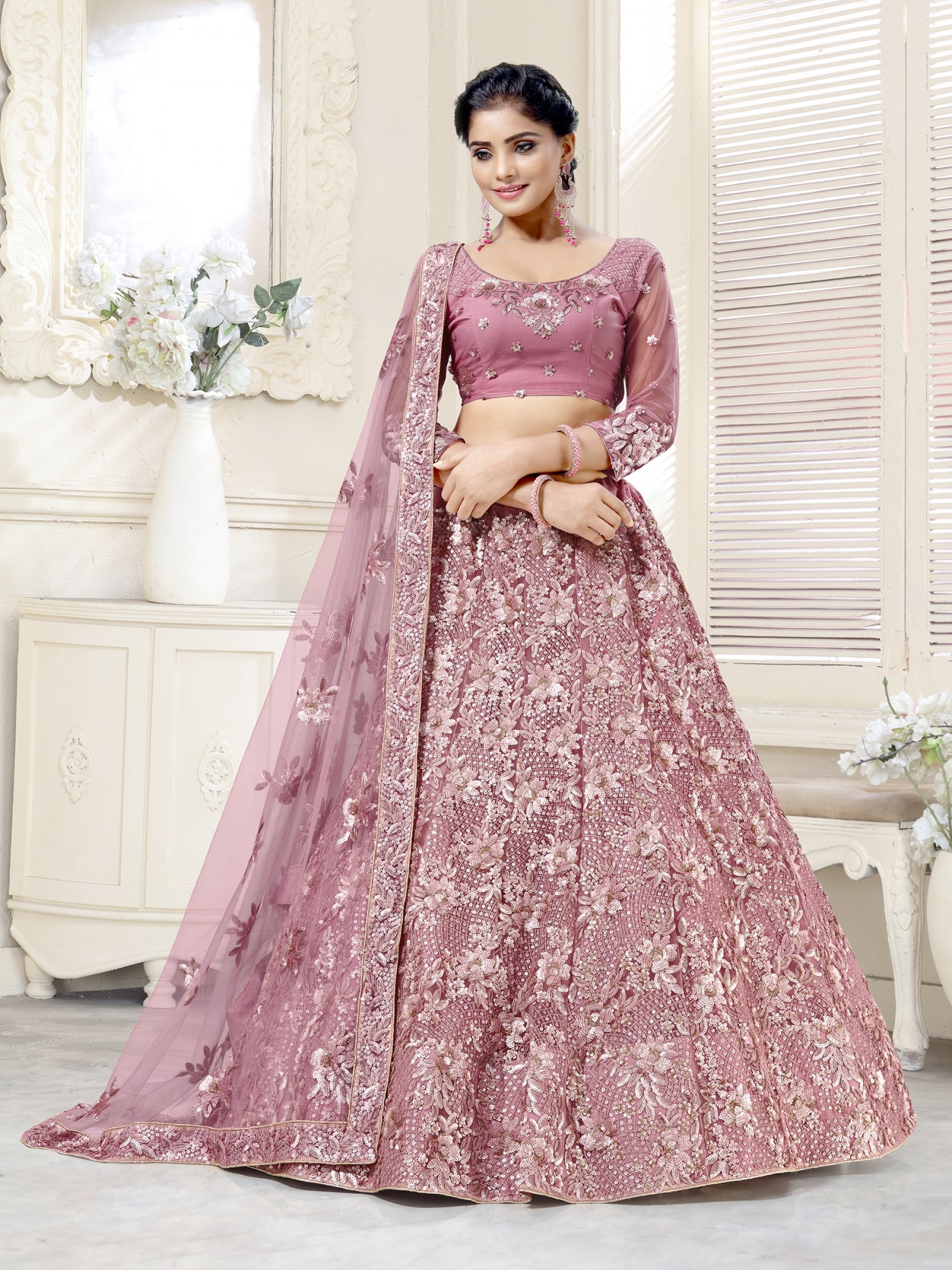 Soft Premium Net  Party Wear Lehenga In Pink Color  With Embroidery Work