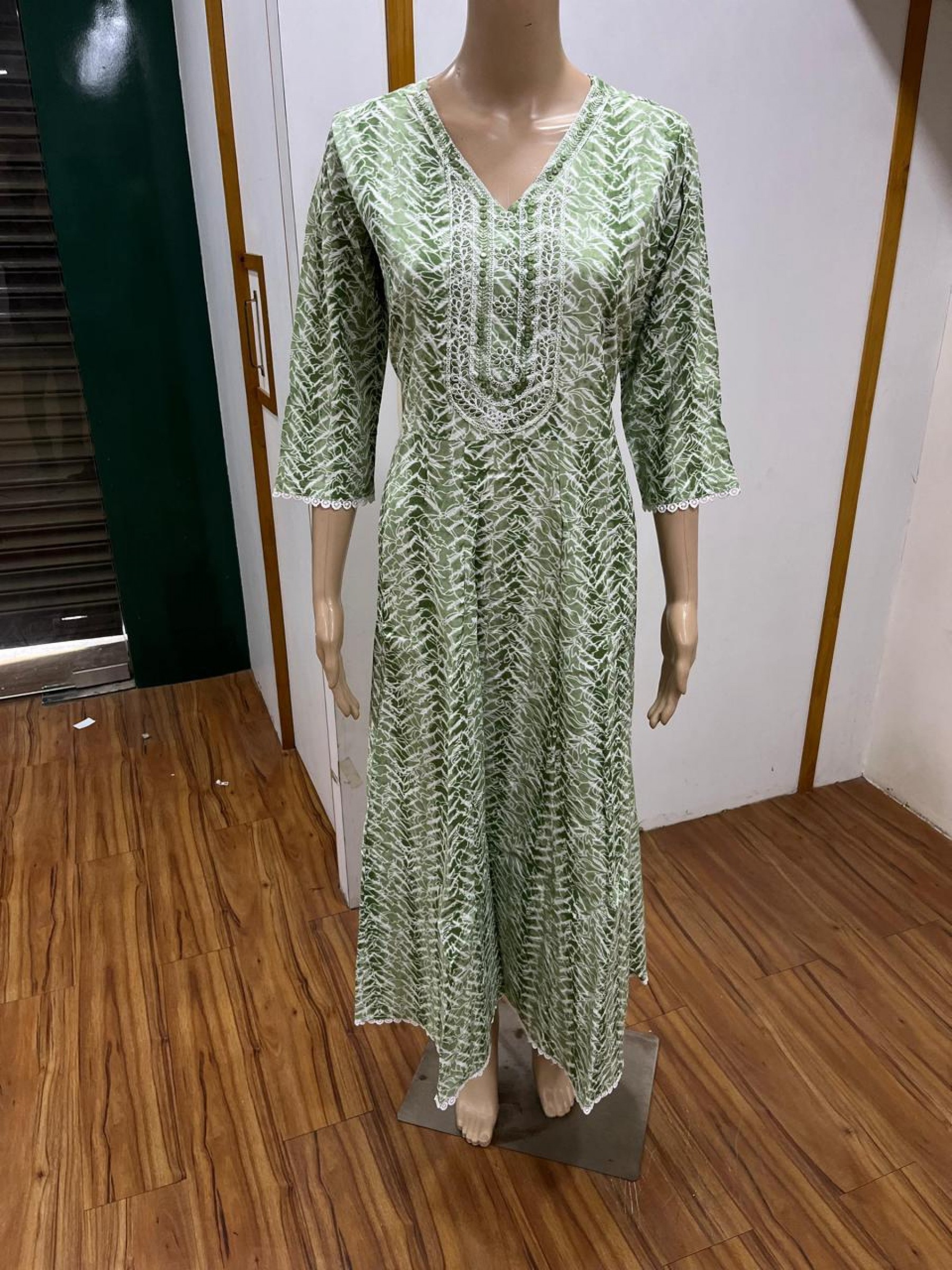 Cotton Silk Party Wear Kurti In Green Color With Embroidery work  