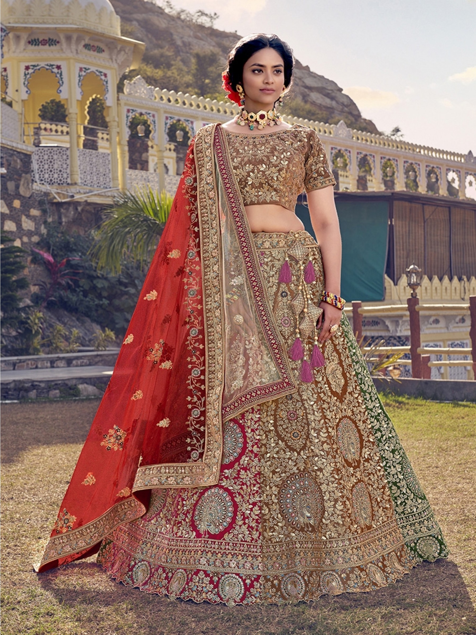 Pure Micro  Velvet Bridal  Wear Lehenga In MultiColor  With Embroidery Work 