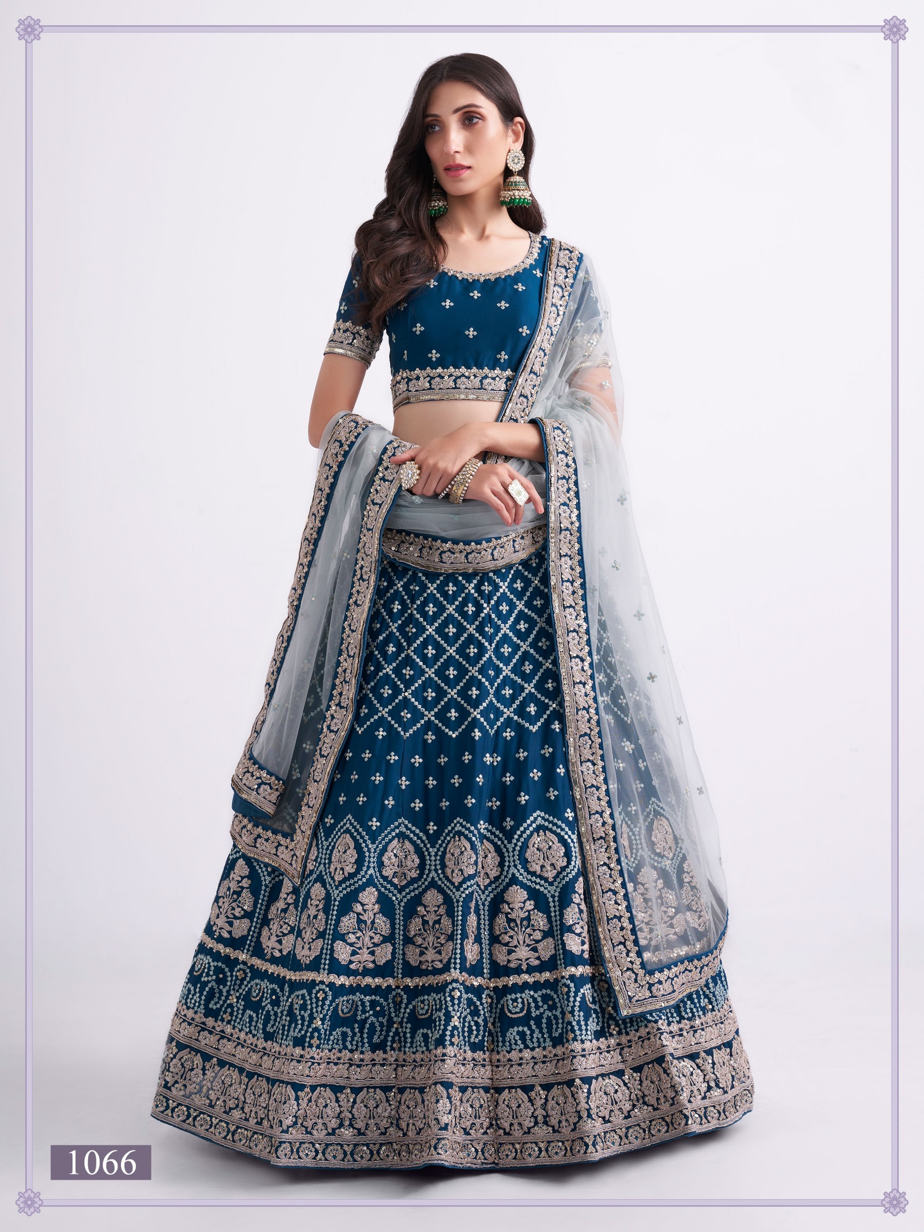 Silky  Georgette Party Wear Lehenga In Teal Blue Color With Embroidery Work 