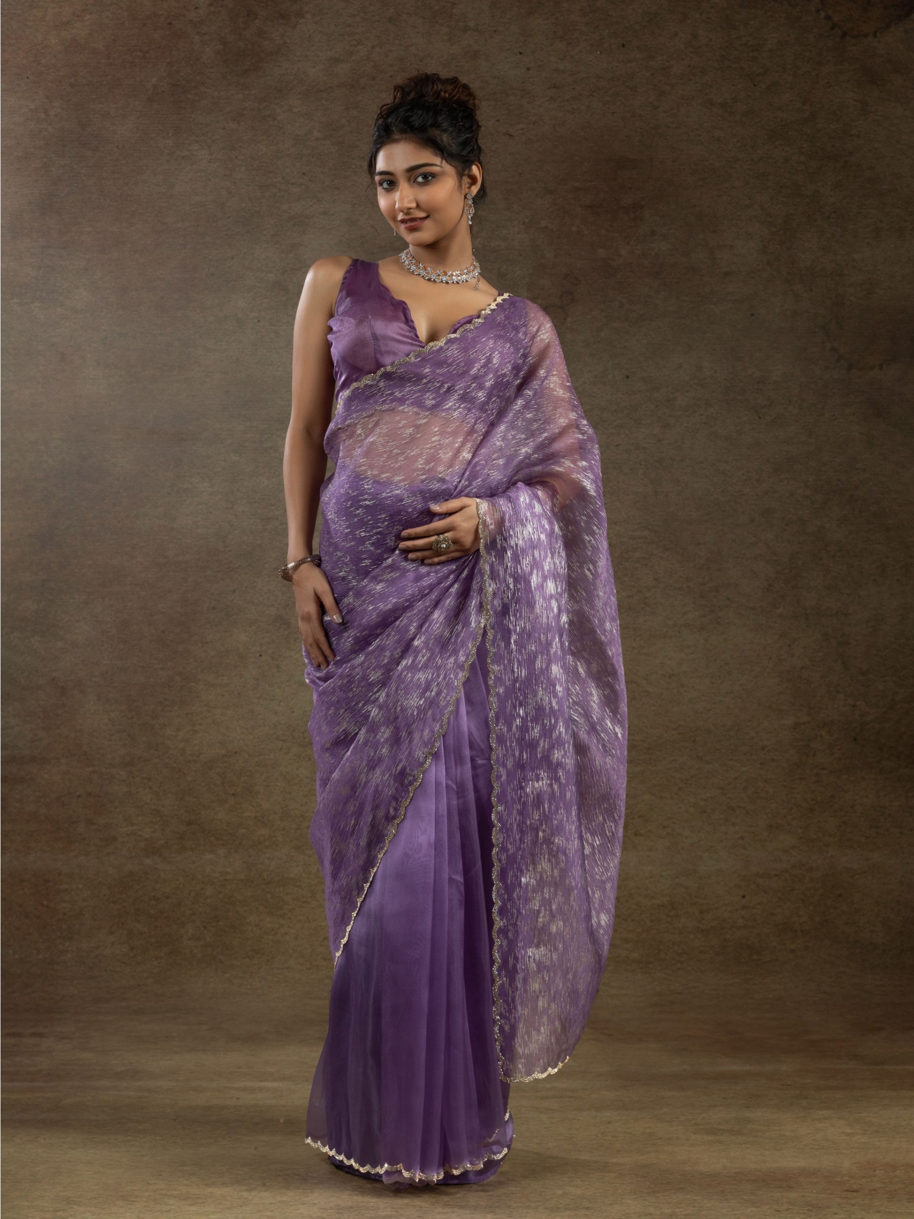 Pure Organza Silk Ready to wear Saree In Purple Color 