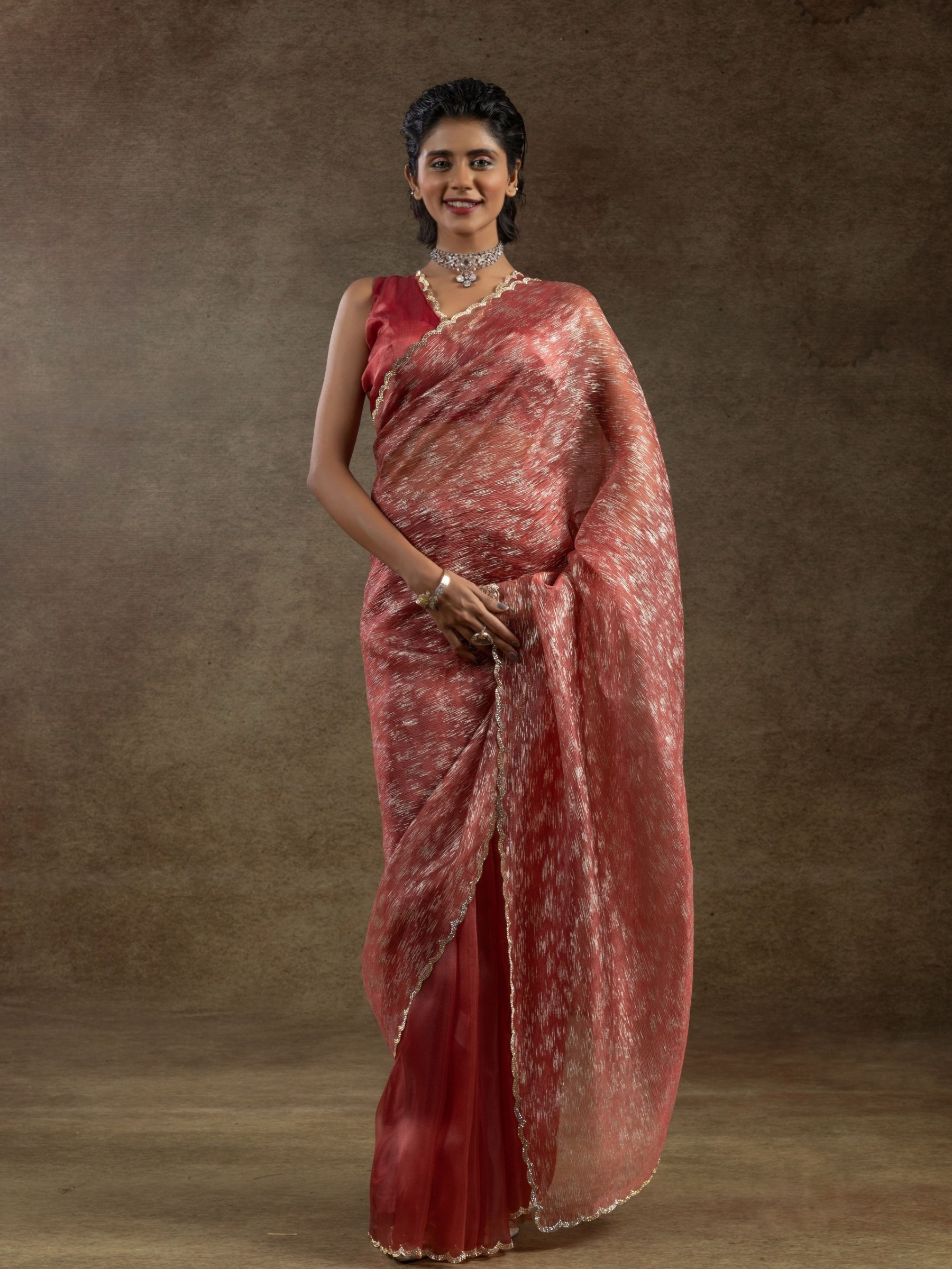 Pure Organza Silk Ready to wear Saree In Pink Color 