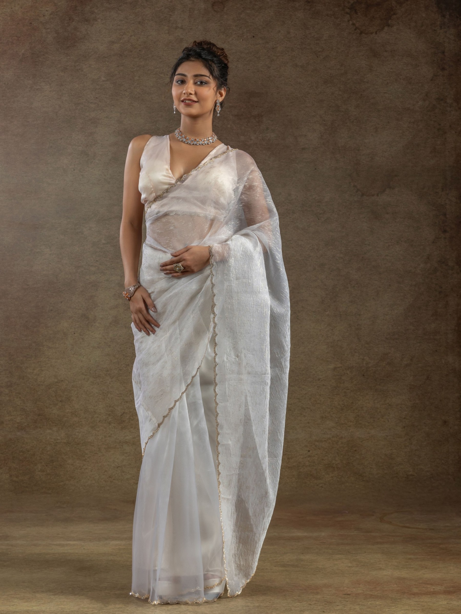 Pure Organza Silk Ready to wear Saree In Off White Color 