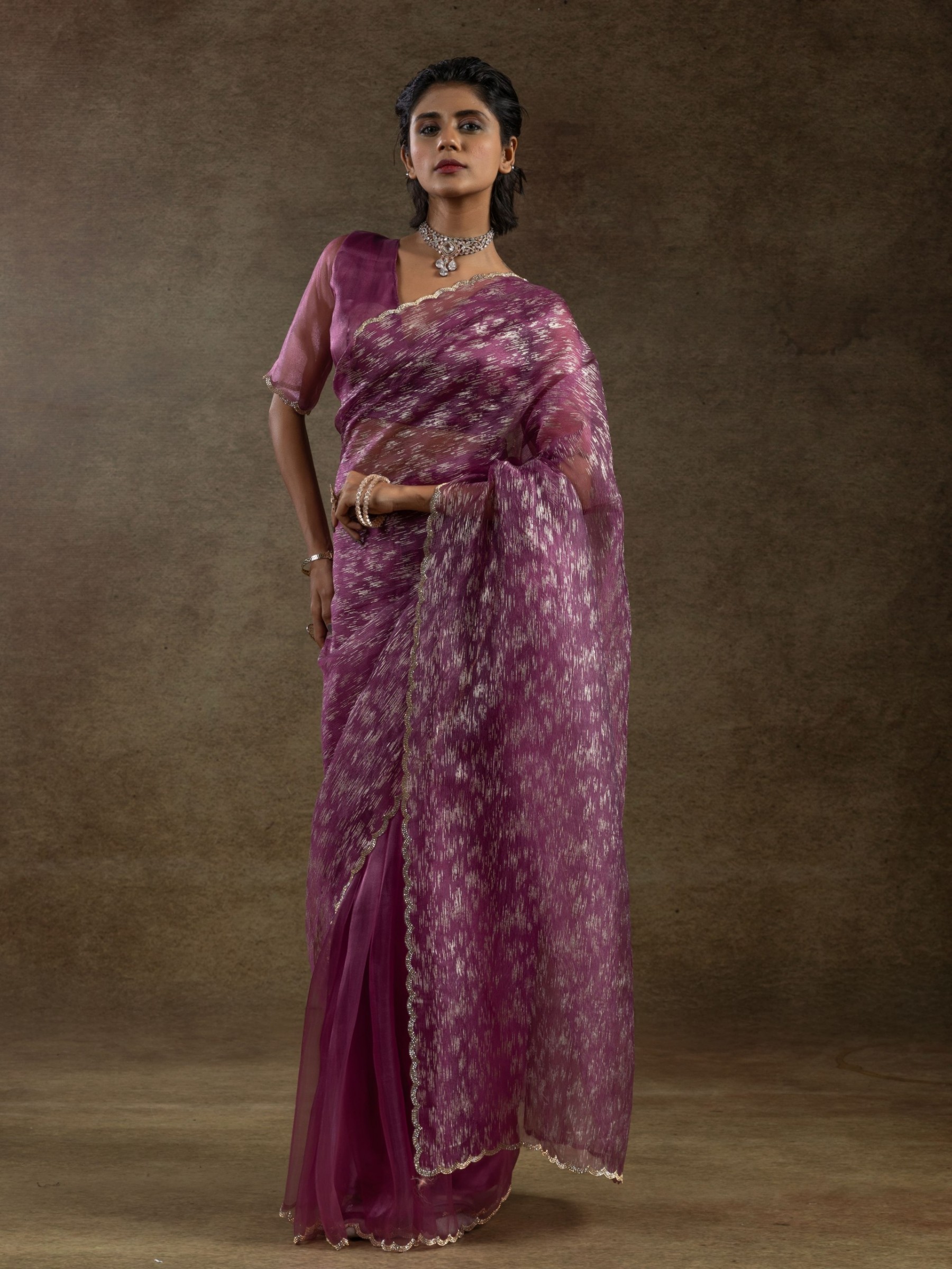 Pure Organza Silk Ready to wear Saree In Burgundy Color 