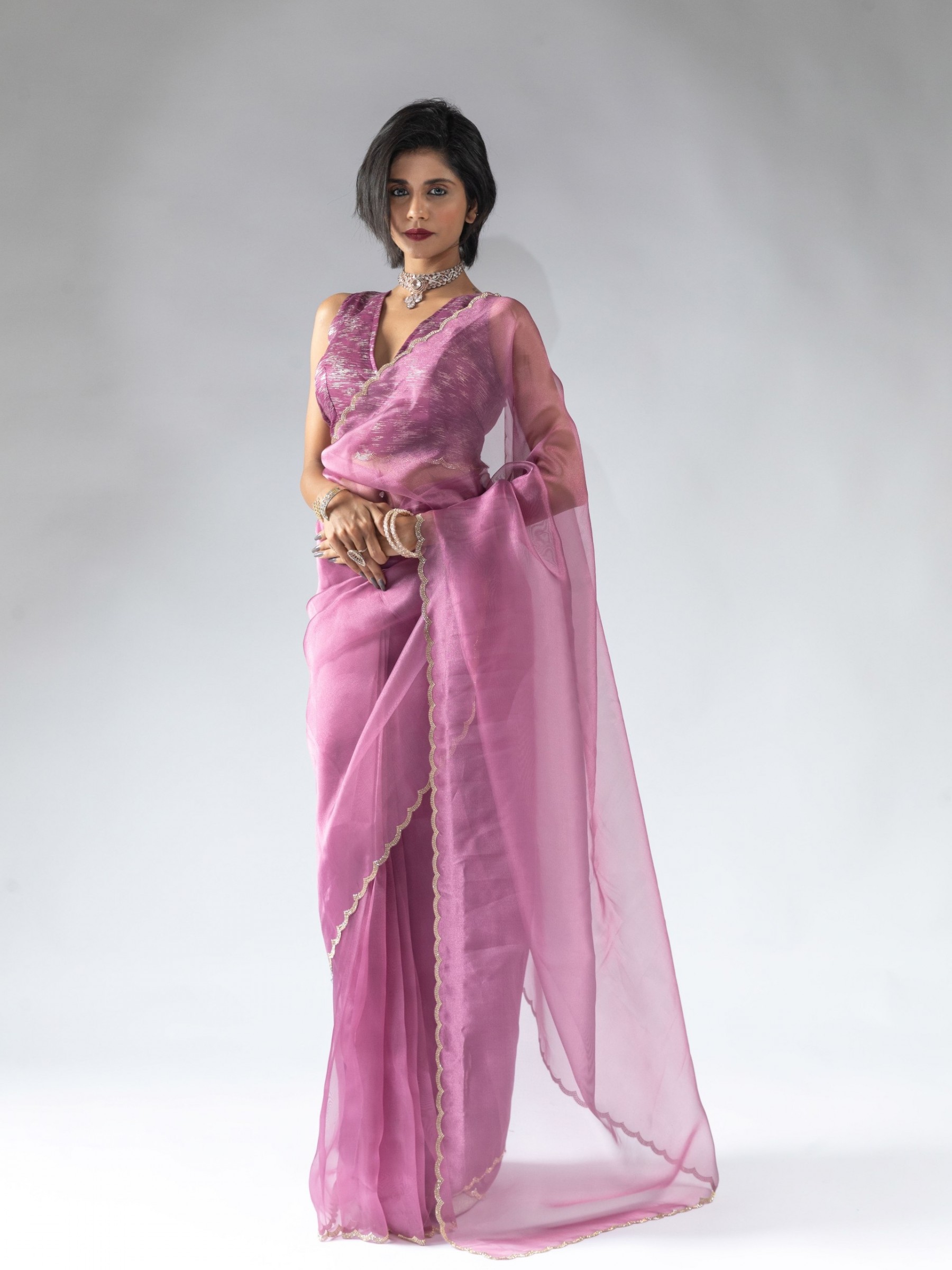 Pure Organza Silk Ready to wear Saree In Pink Color 