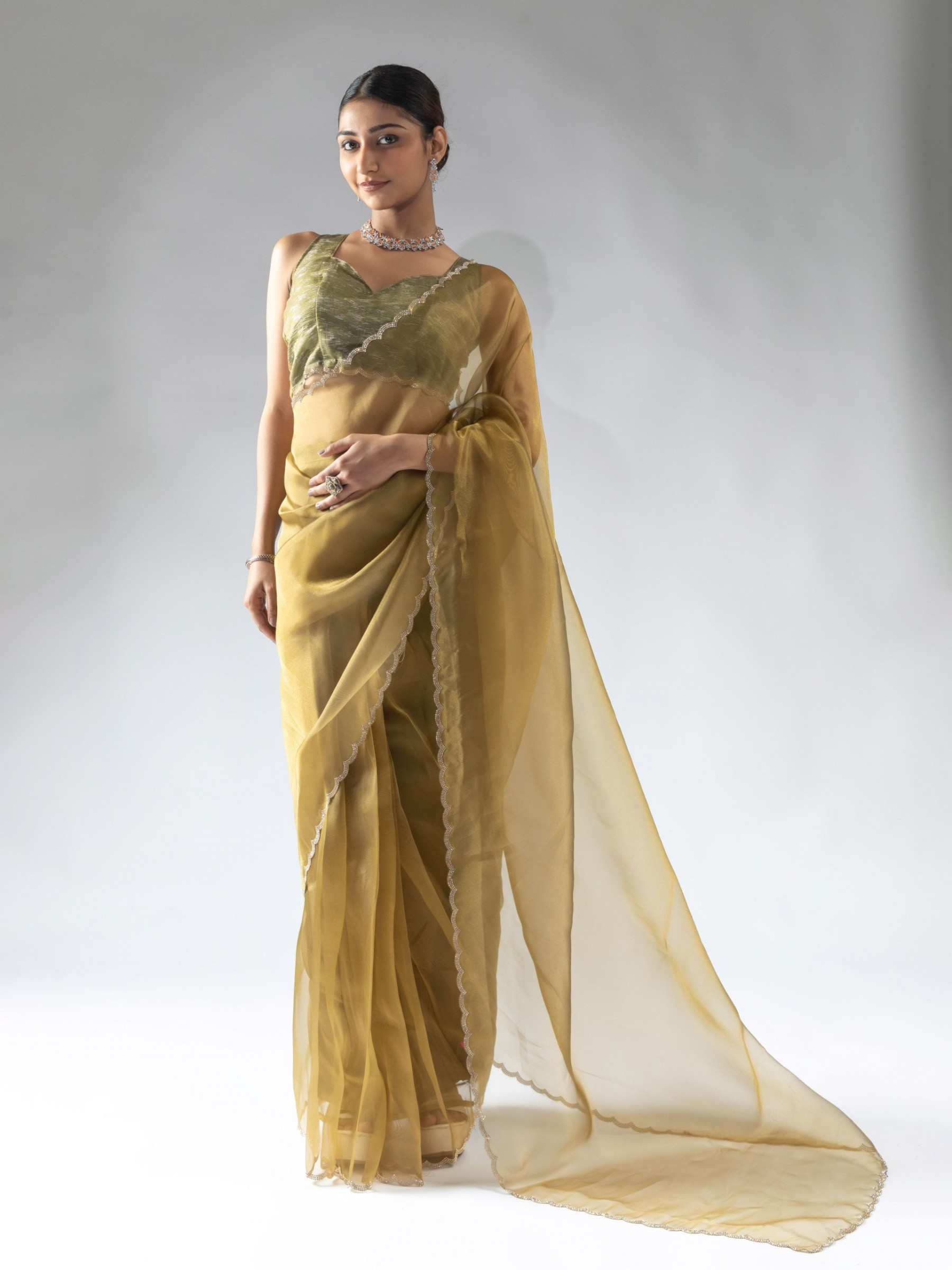 Pure Organza Silk Ready to wear Saree In Mustard Color 