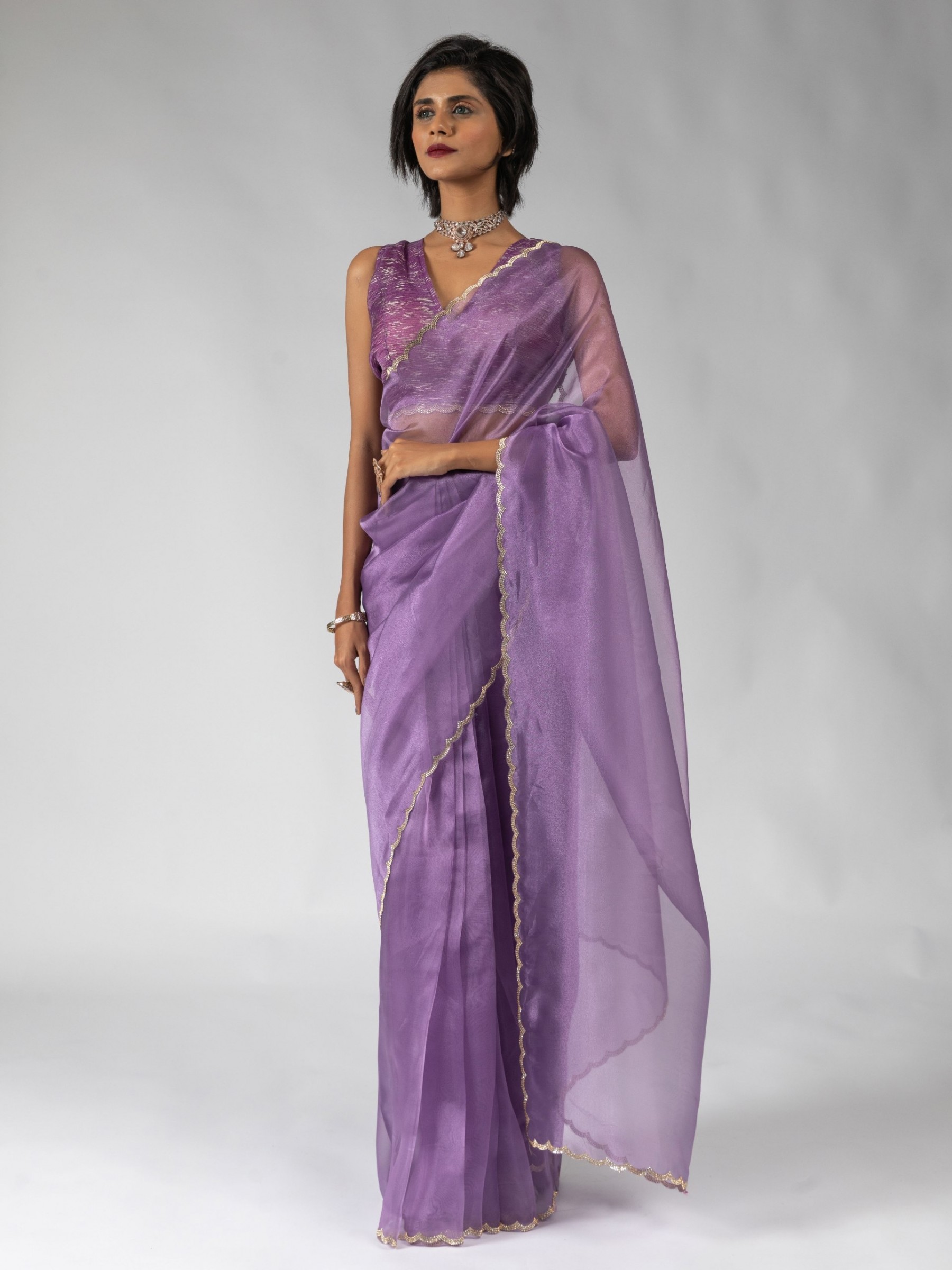 Pure Organza Silk Ready to wear Saree In Light Purple Color 