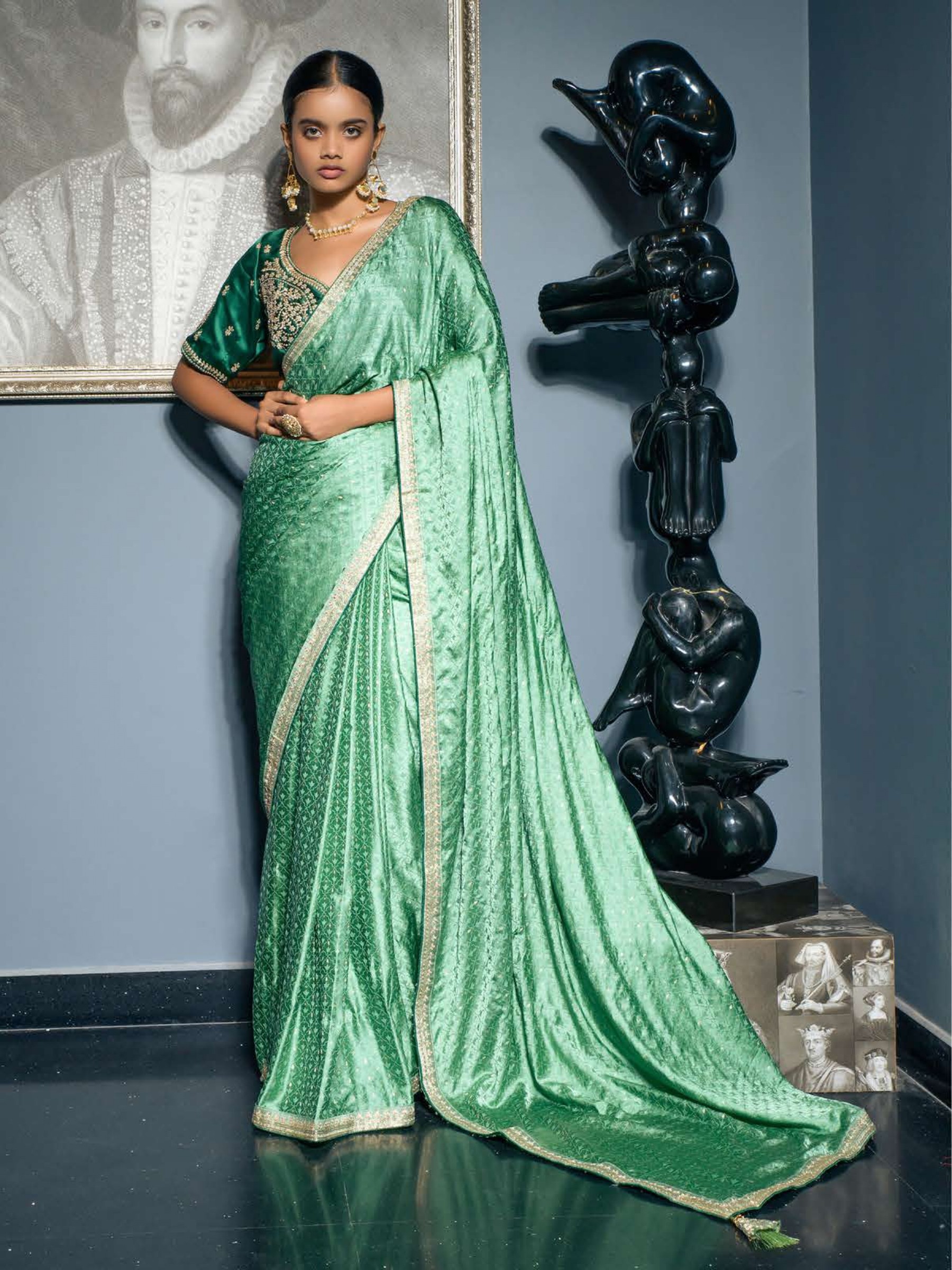 Pure Silk Party Wear Saree In Light Green Color With Embroidery Work