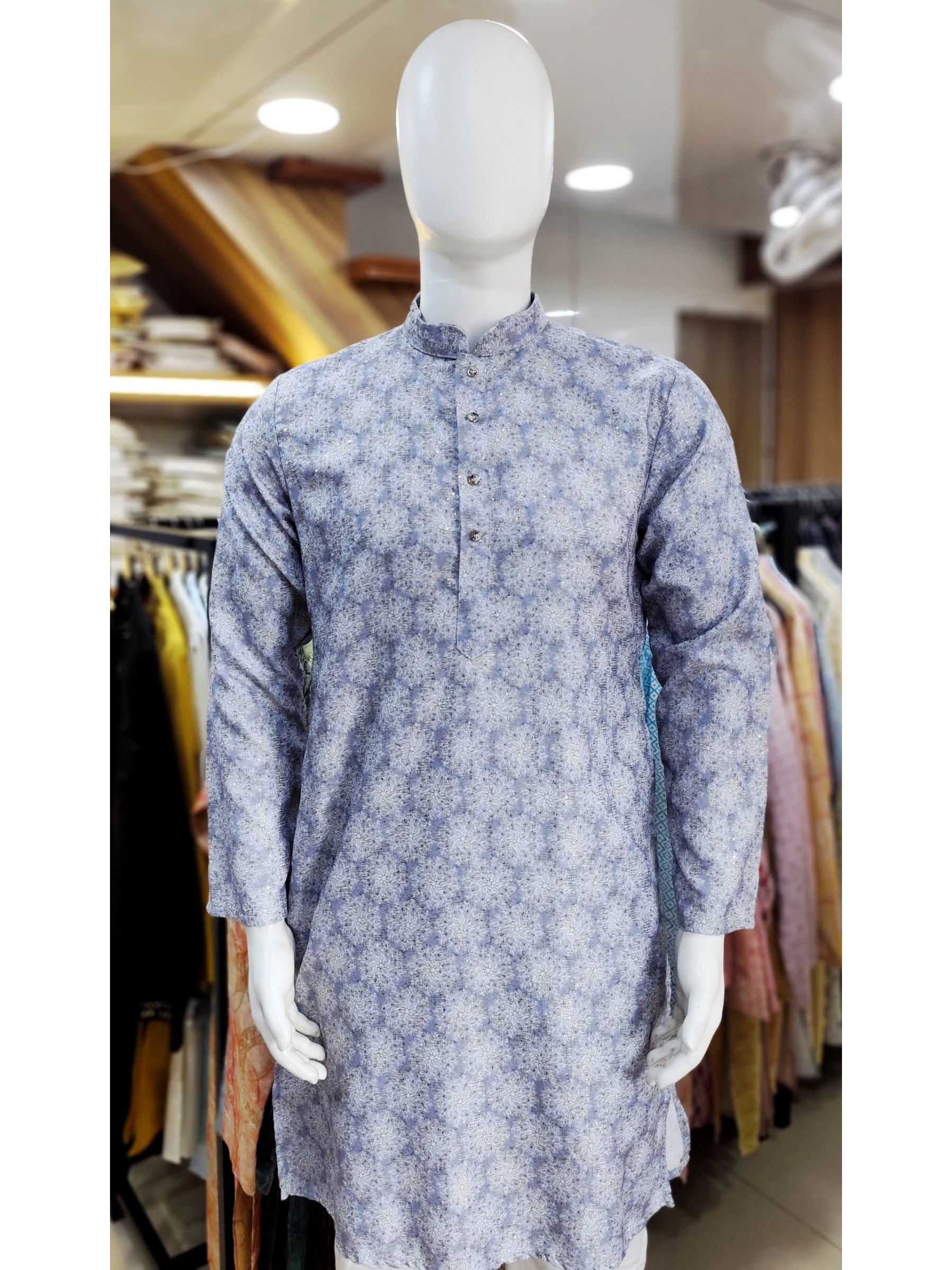 Soft Cotton Readymade Kurta set in Sky Grey Color With Embroidery Work 