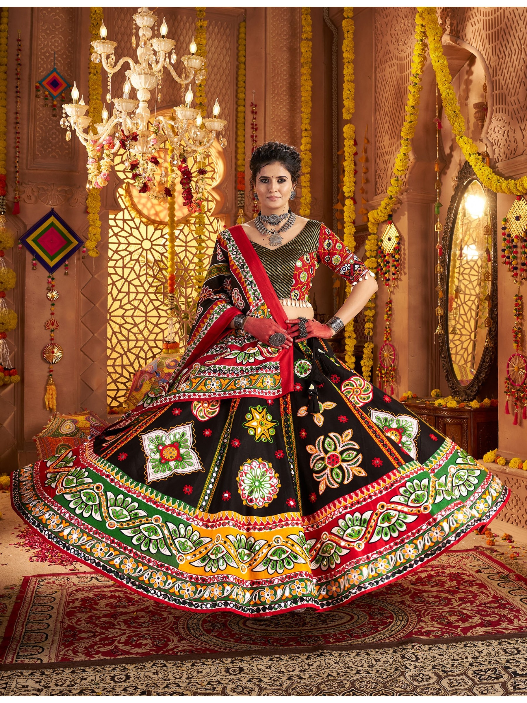 Organic Cotton Fabric Lehenga In Black Color With Embroidery Work 