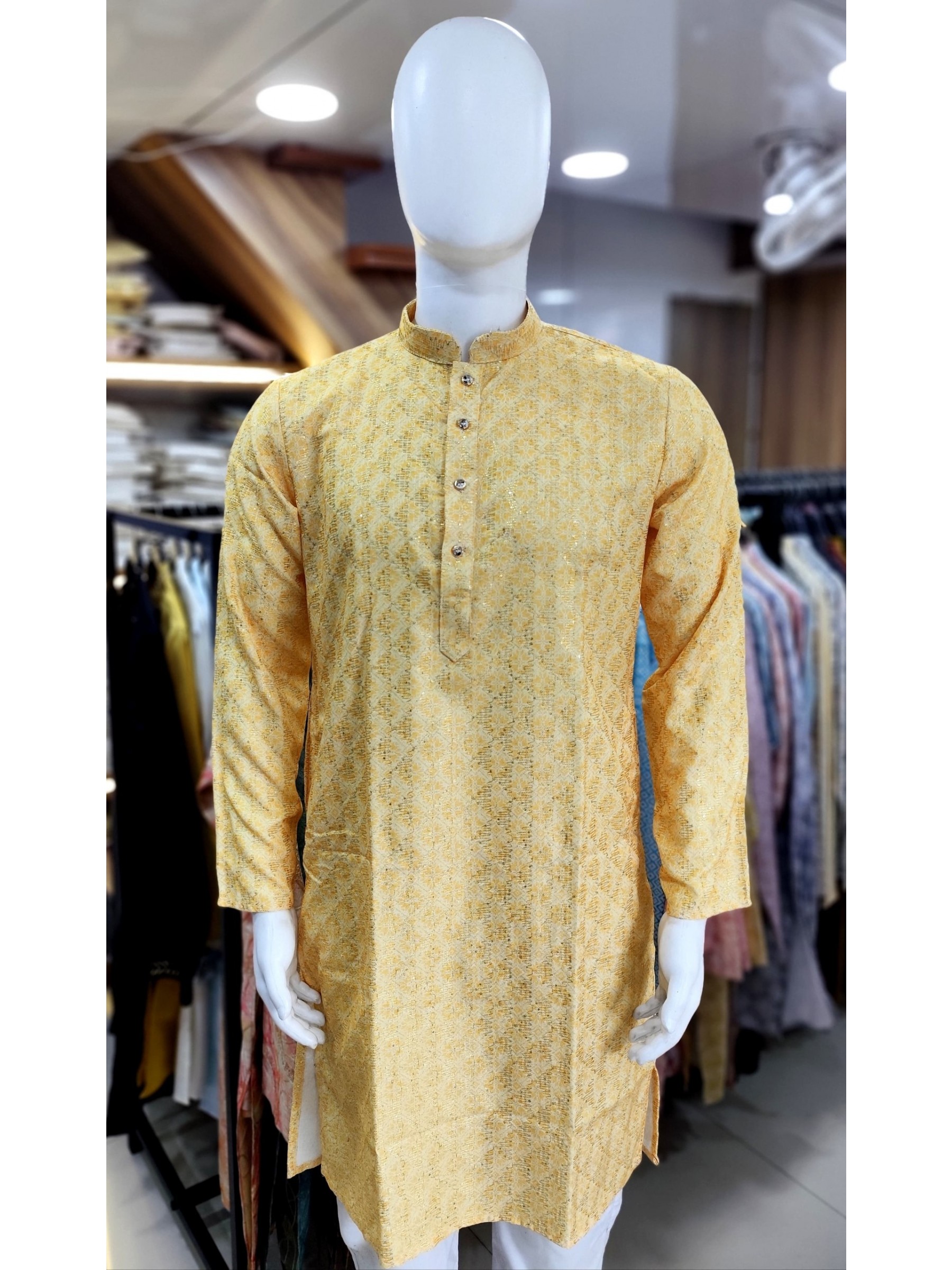 Soft Cotton Readymade Kurta set in Yellow Color With Embroidery Work 